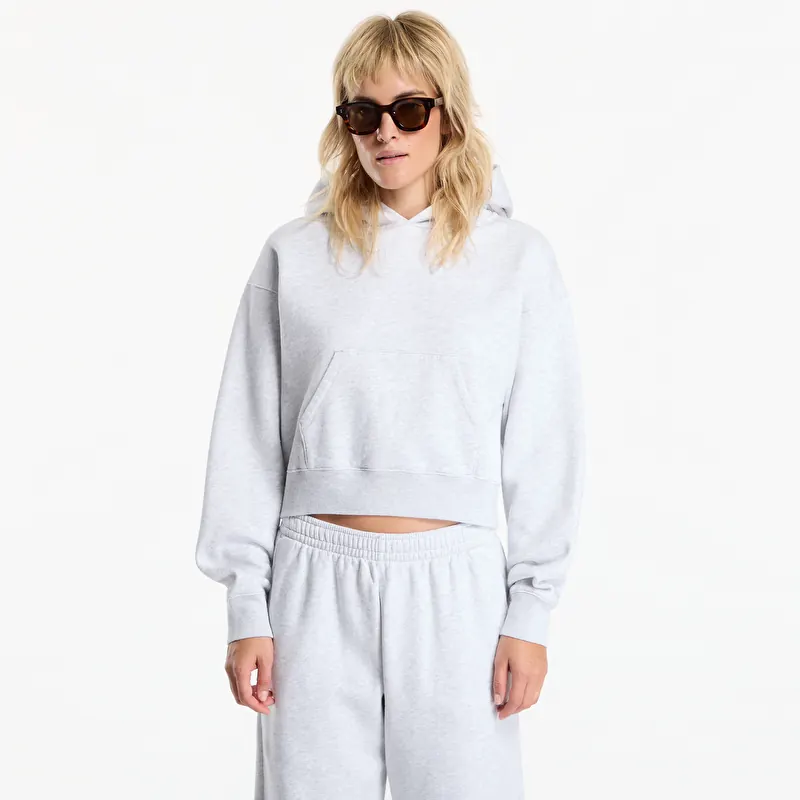 Sweatshirt Sporty & Rich Serif Logo Embroidered Cropped Hoodie Heather Gray