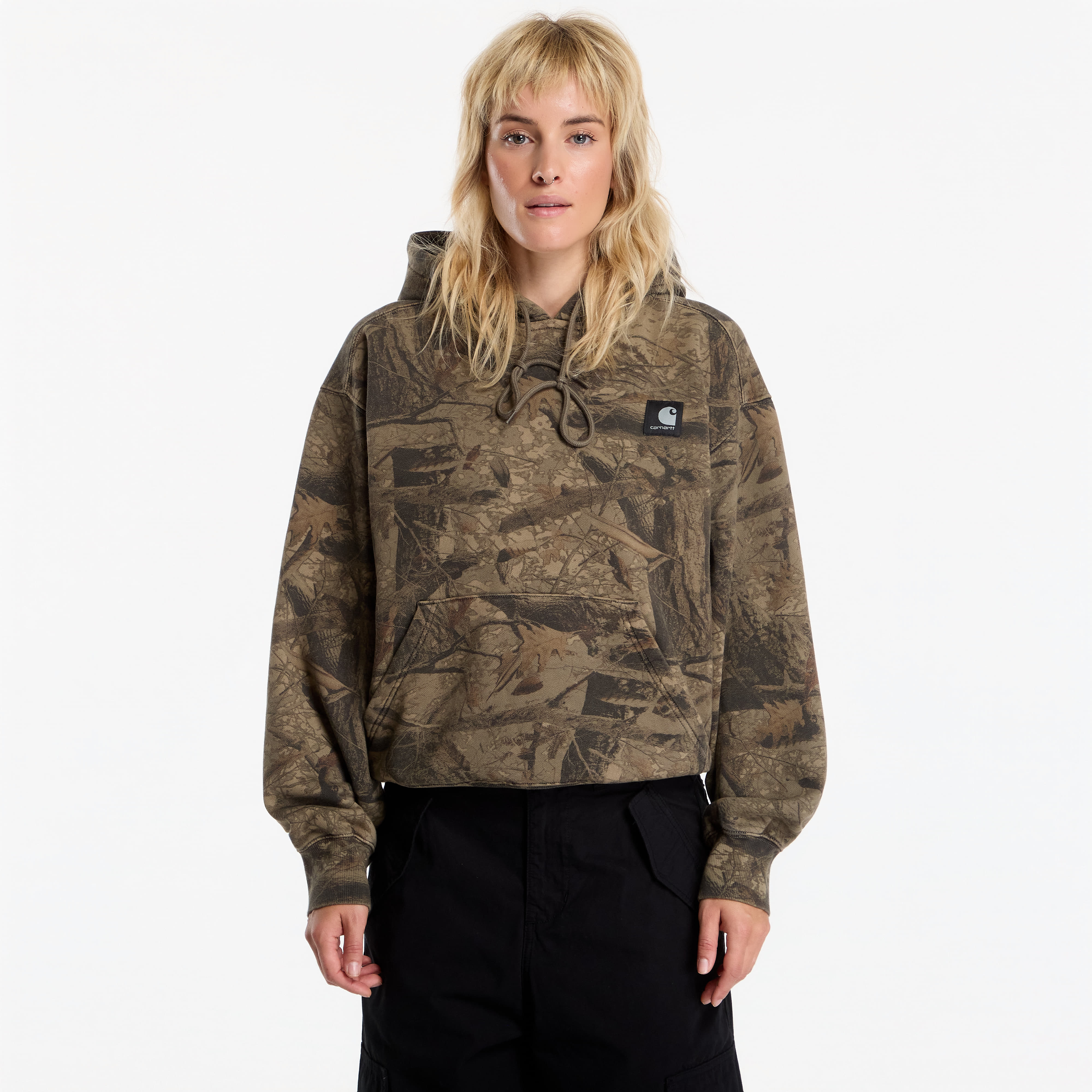 Sweatshirt Carhartt WIP Hooded Feather Tree Sweat UNISEX Camo Feather Tree, Khaki/ Shungite Garment Dyed L