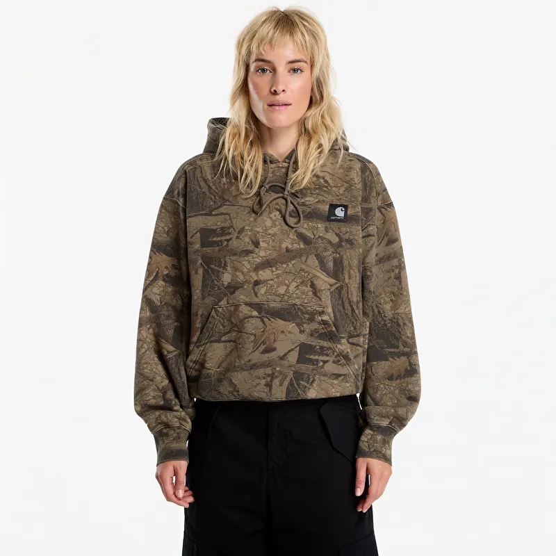 Kampsun Carhartt WIP Hooded Feather Tree Sweat UNISEX Camo Feather Tree, Khaki/ Shungite Garment Dyed