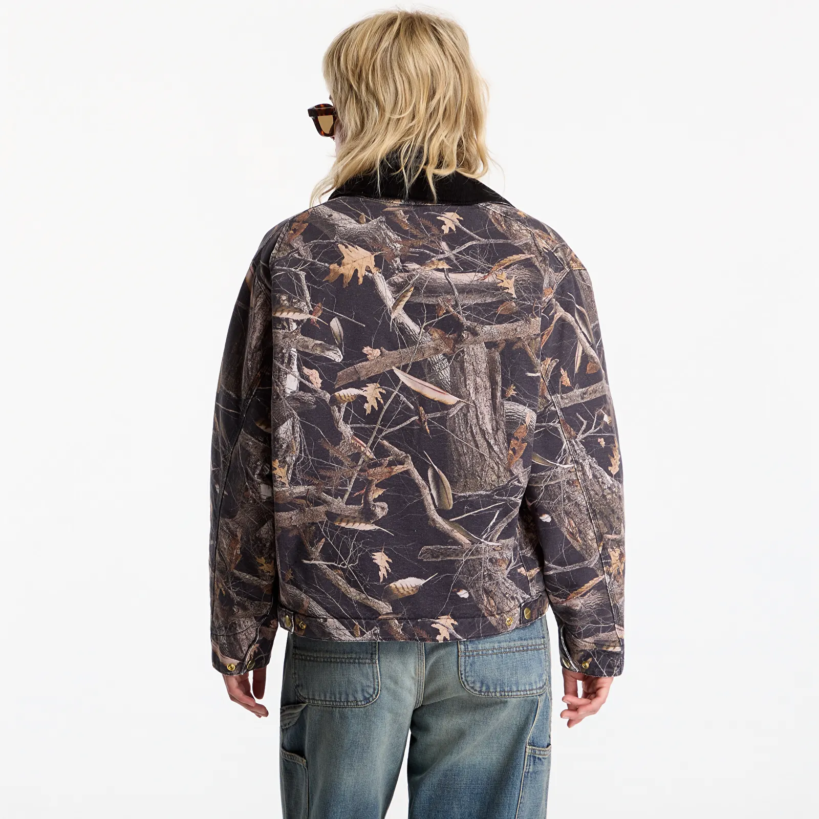 Kabátok Carhartt WIP OG Detroit Jacket UNISEX Camo Feather Tree, Black/ Black Heavy Stone Wash