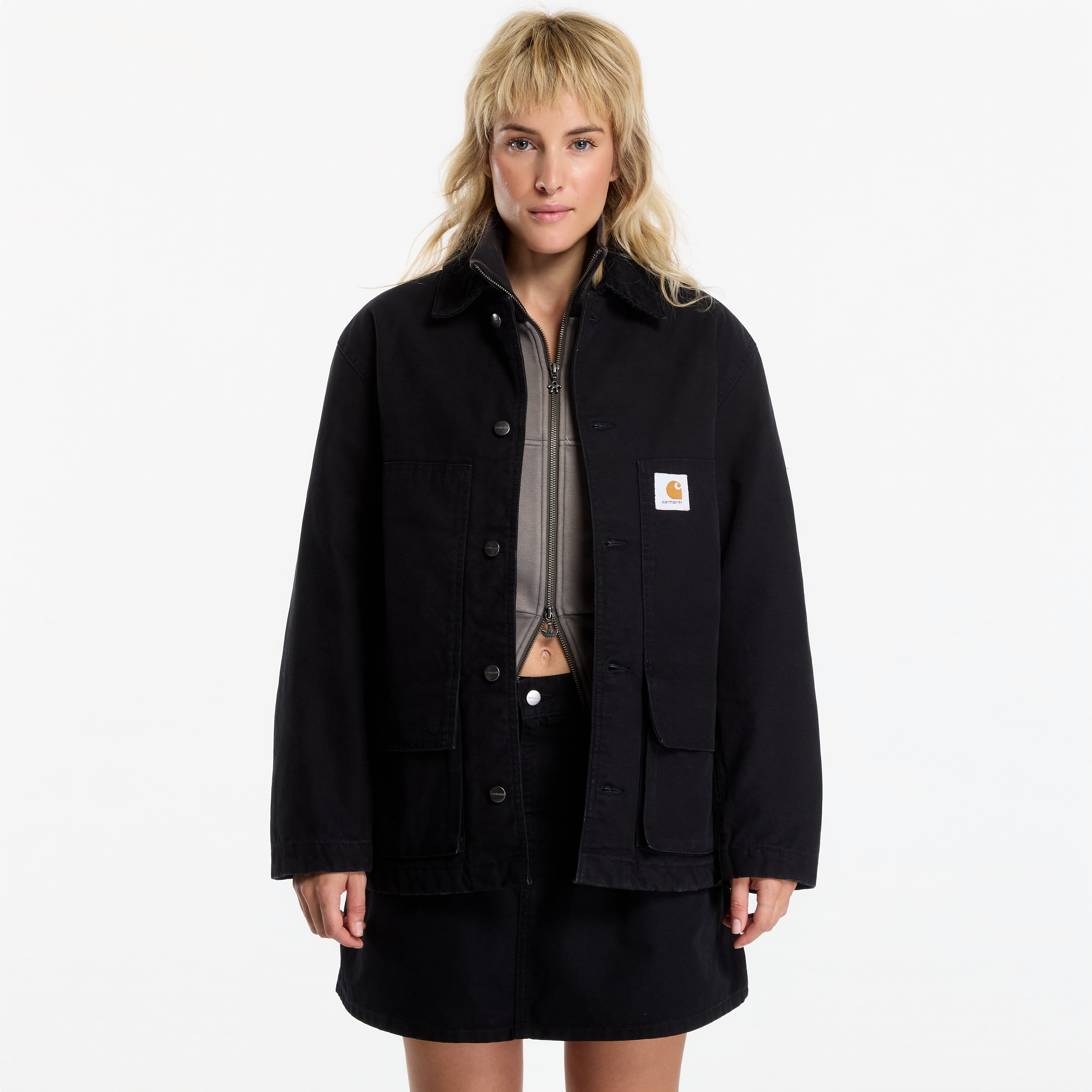 Jakke Carhartt WIP Lander Coat UNISEX Black/ Black Stone Washed S
