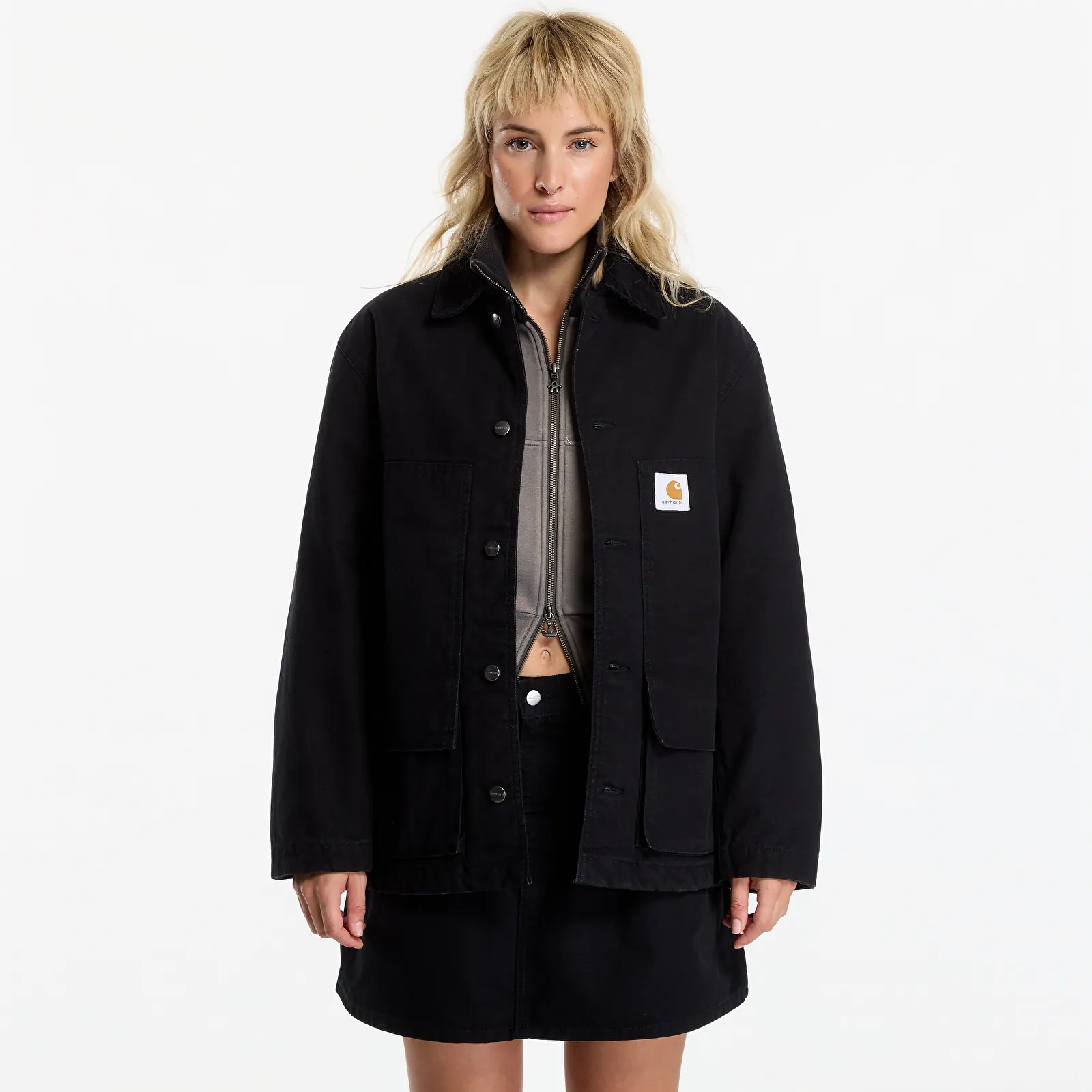 Kabátok Carhartt WIP Lander Coat UNISEX Black/ Black Stone Washed