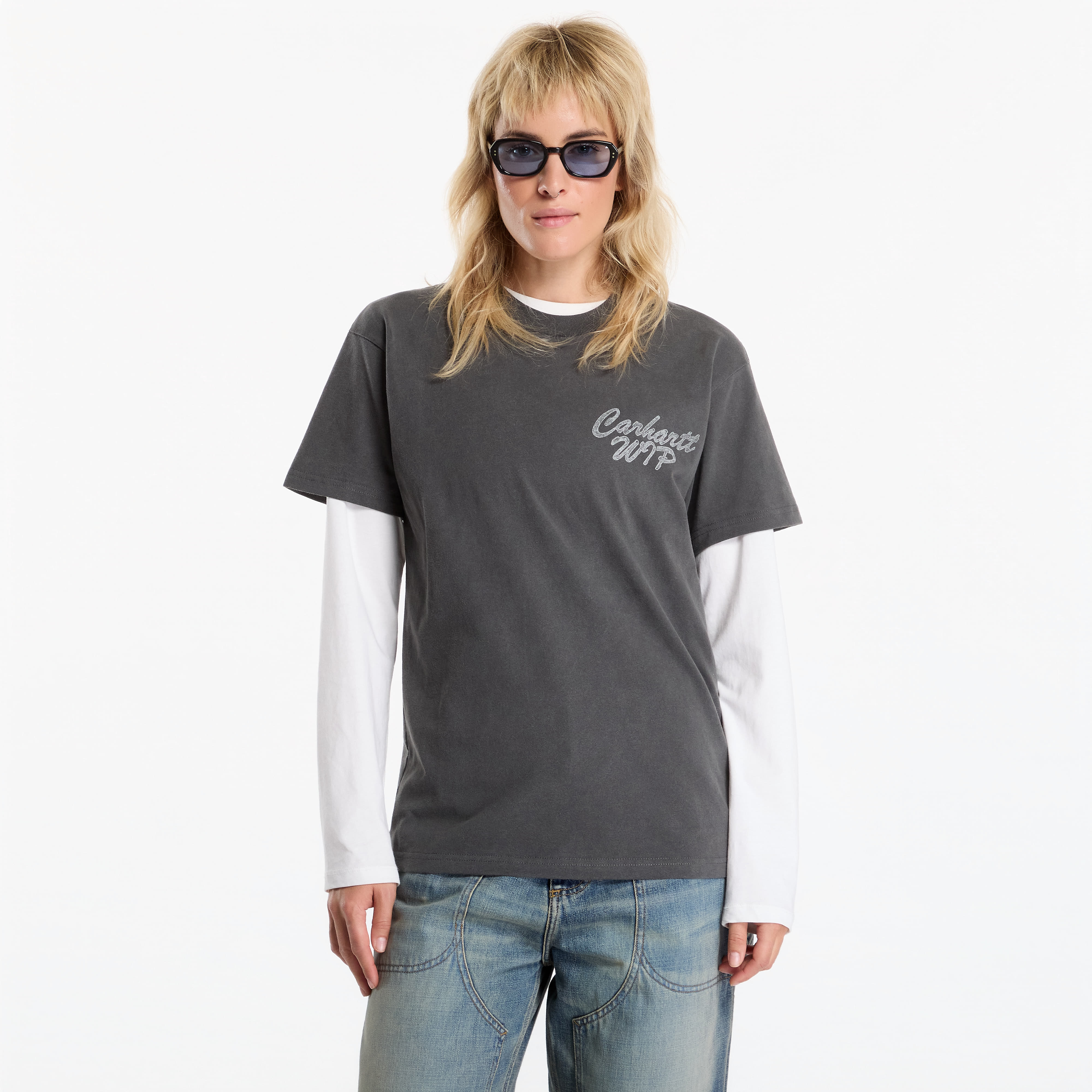 T-shirt Carhartt WIP S/S Hatching Script T-Shirt UNISEX Black Garment Dyed L