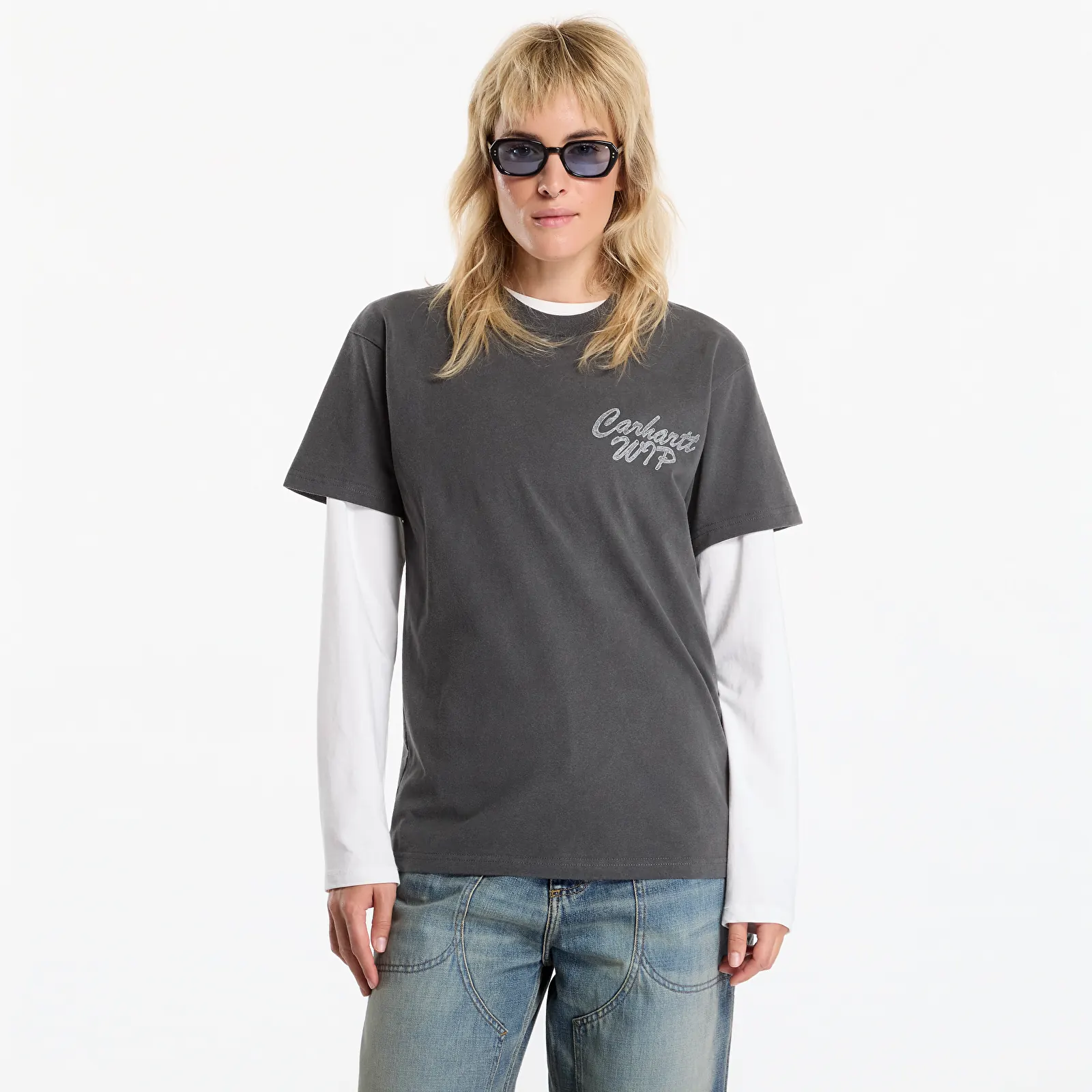 Marškinėliai Carhartt WIP S/S Hatching Script T-Shirt UNISEX Black Garment Dyed