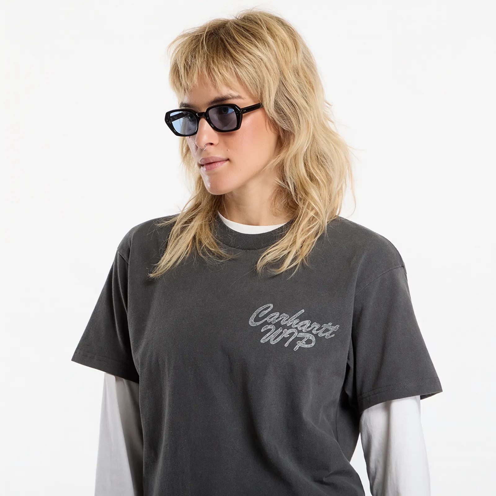 Marškinėliai Carhartt WIP S/S Hatching Script T-Shirt UNISEX Black Garment Dyed