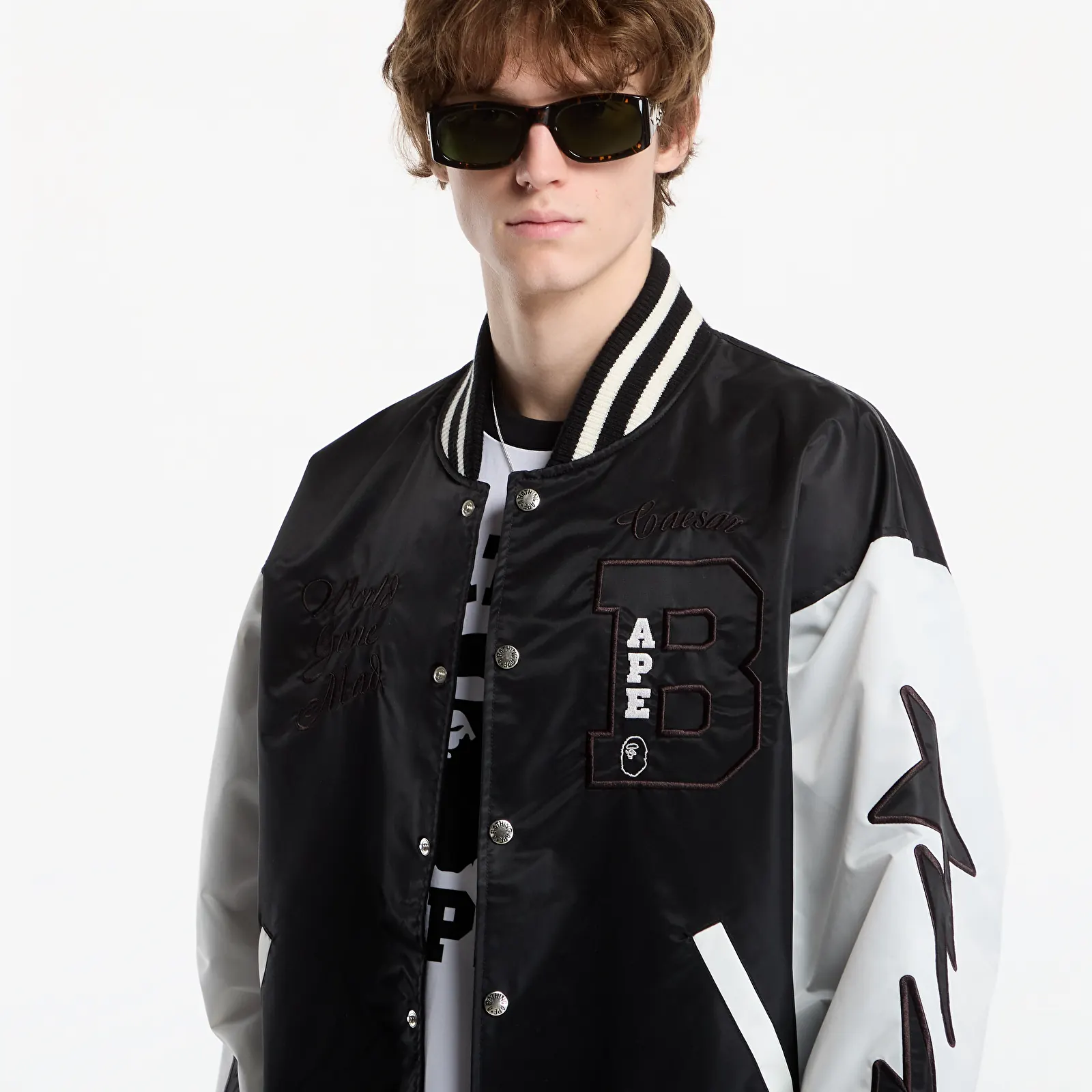 Bomber Jackets A Bathing Ape Bape Nylon Varsity Jacket UNISEX Black