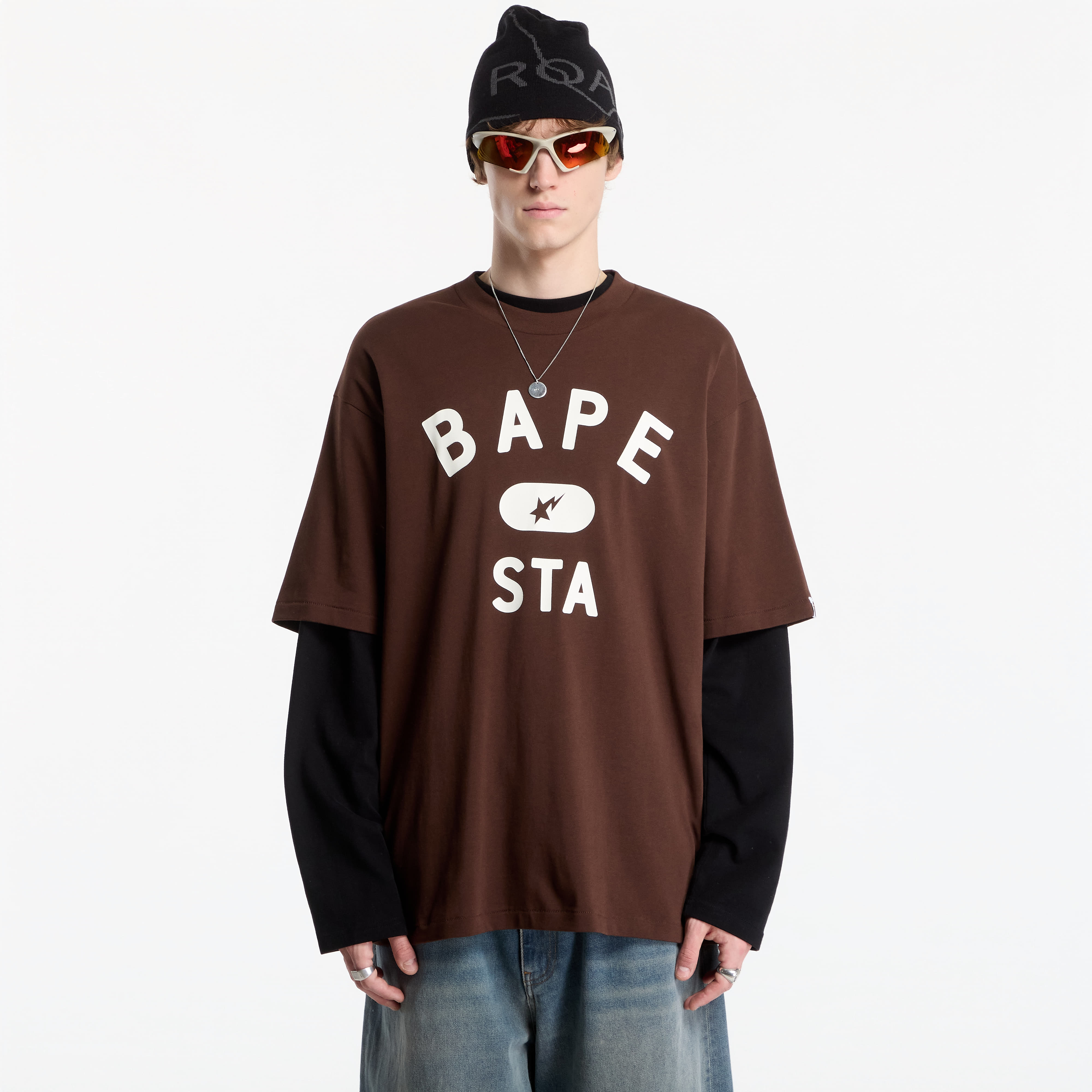 Тениска A Bathing Ape Bape Sta College Relaxed Fit Tee UNISEX Brown S