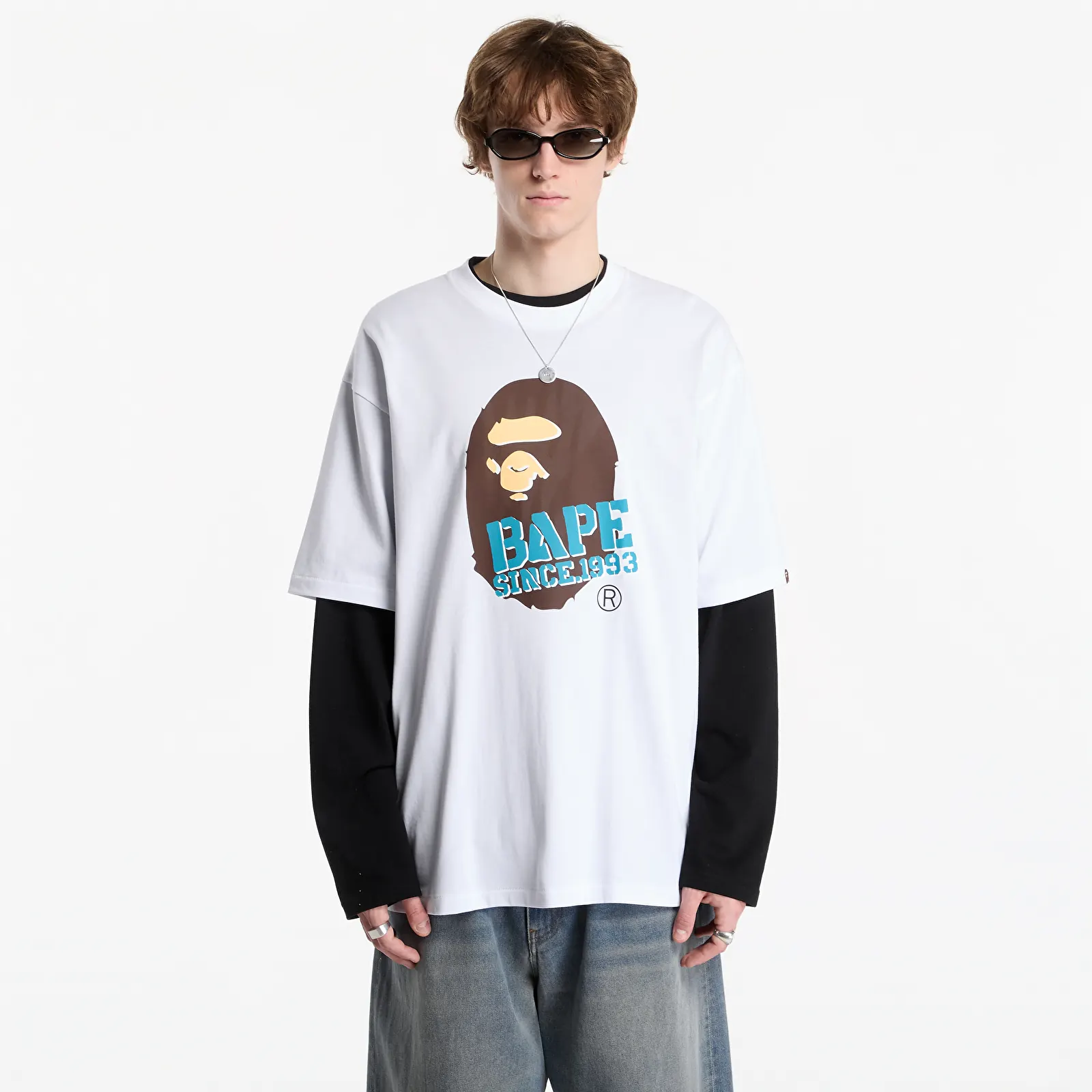 Magliette A Bathing Ape Stencil Font Ape Head Relaxed Fit Tee UNISEX White