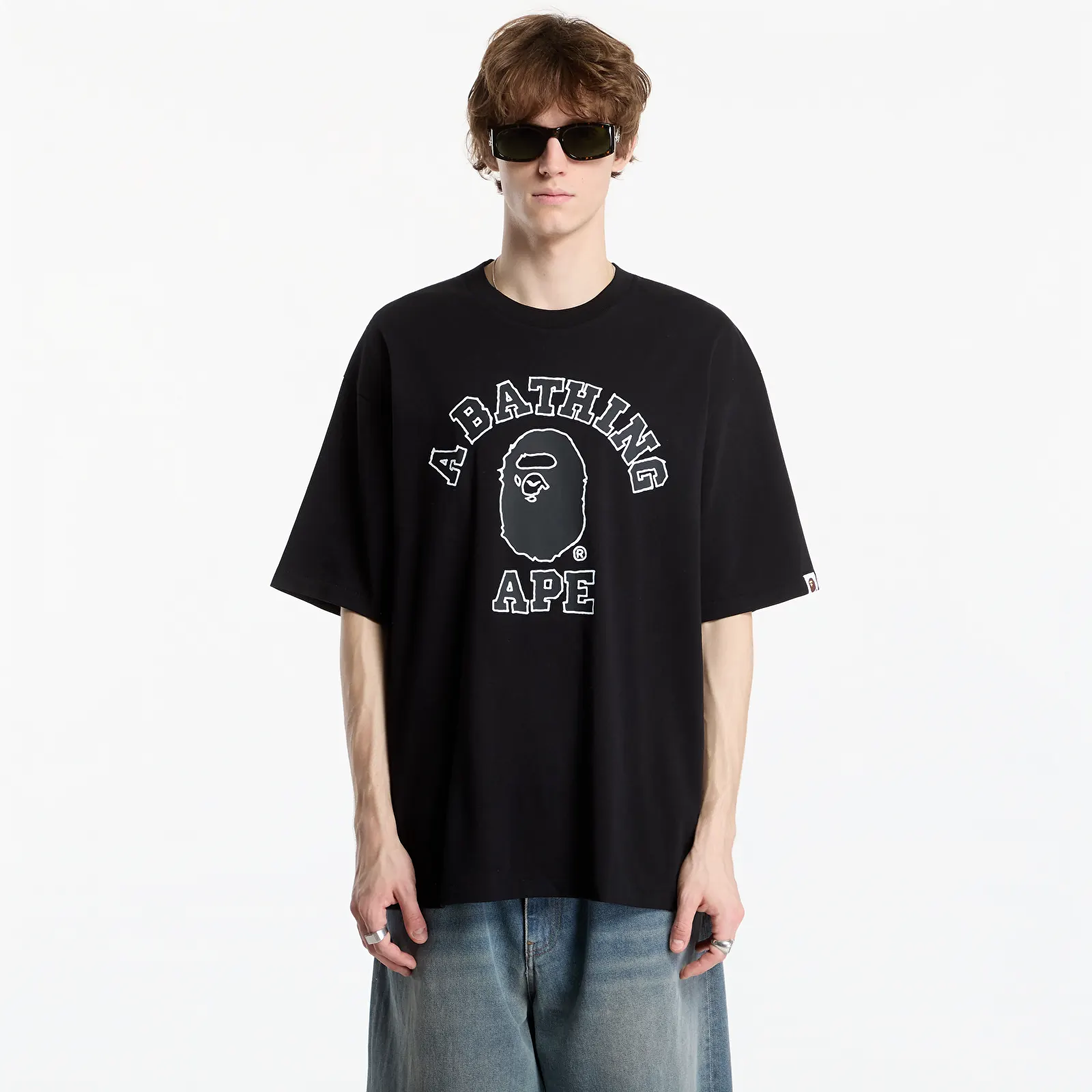 Magliette A Bathing Ape Hand Drawn Outline College Relaxed Fit Tee UNISEX Black