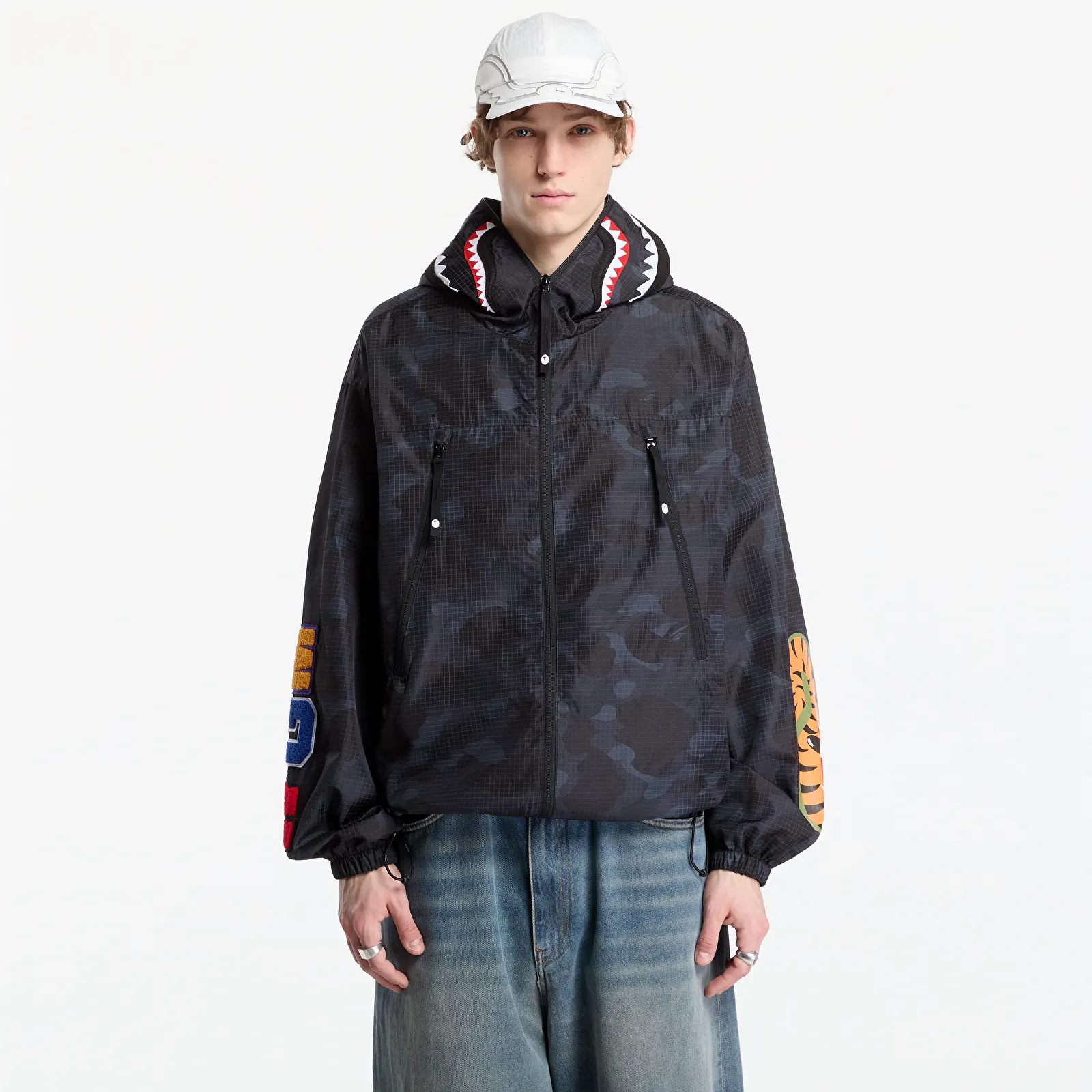 Takit A Bathing Ape Color Camo Reflective Ripstop Shark Full Zip Jacket UNISEX Black