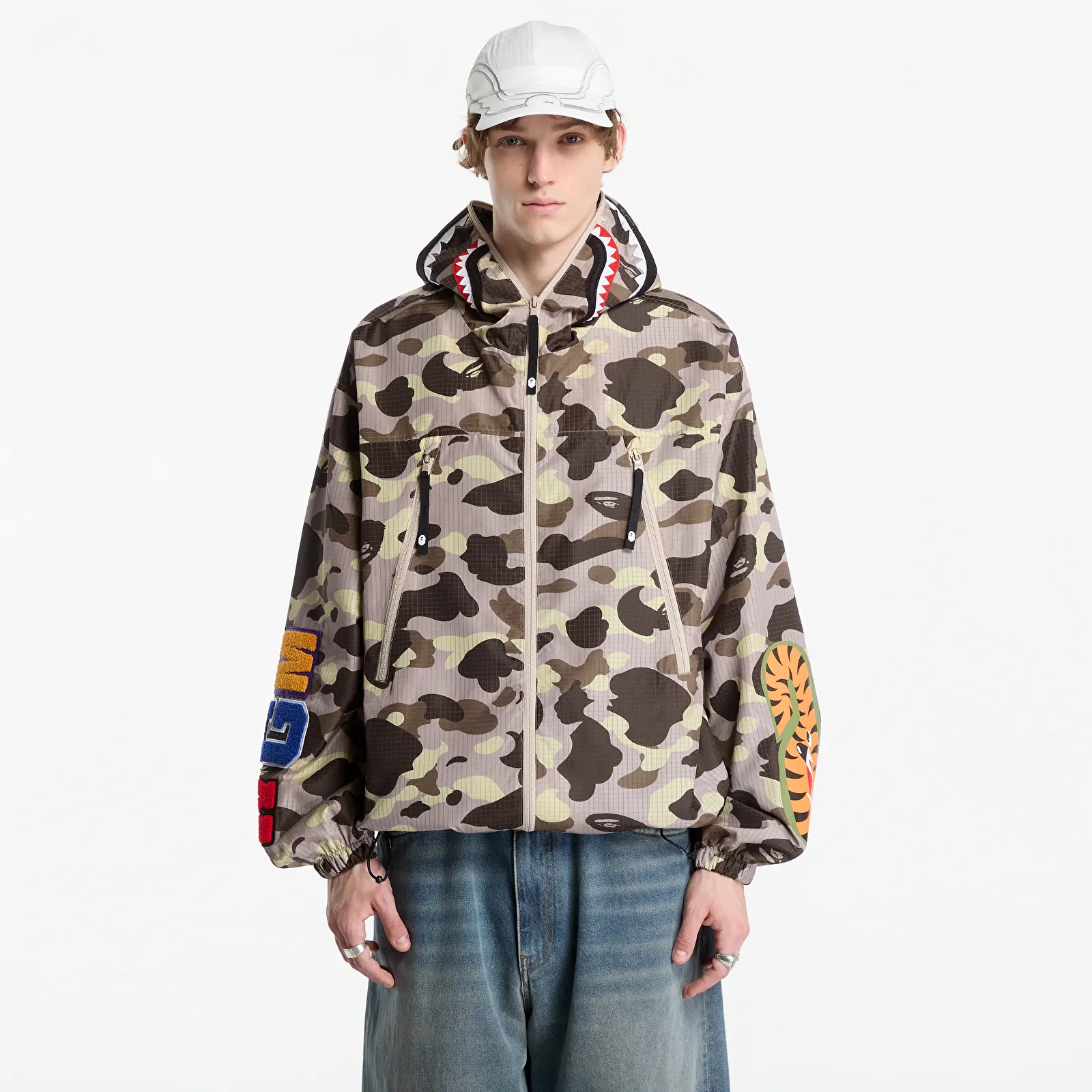 Takit A Bathing Ape Color Camo Reflective Ripstop Shark Full Zip Jacket UNISEX Brown