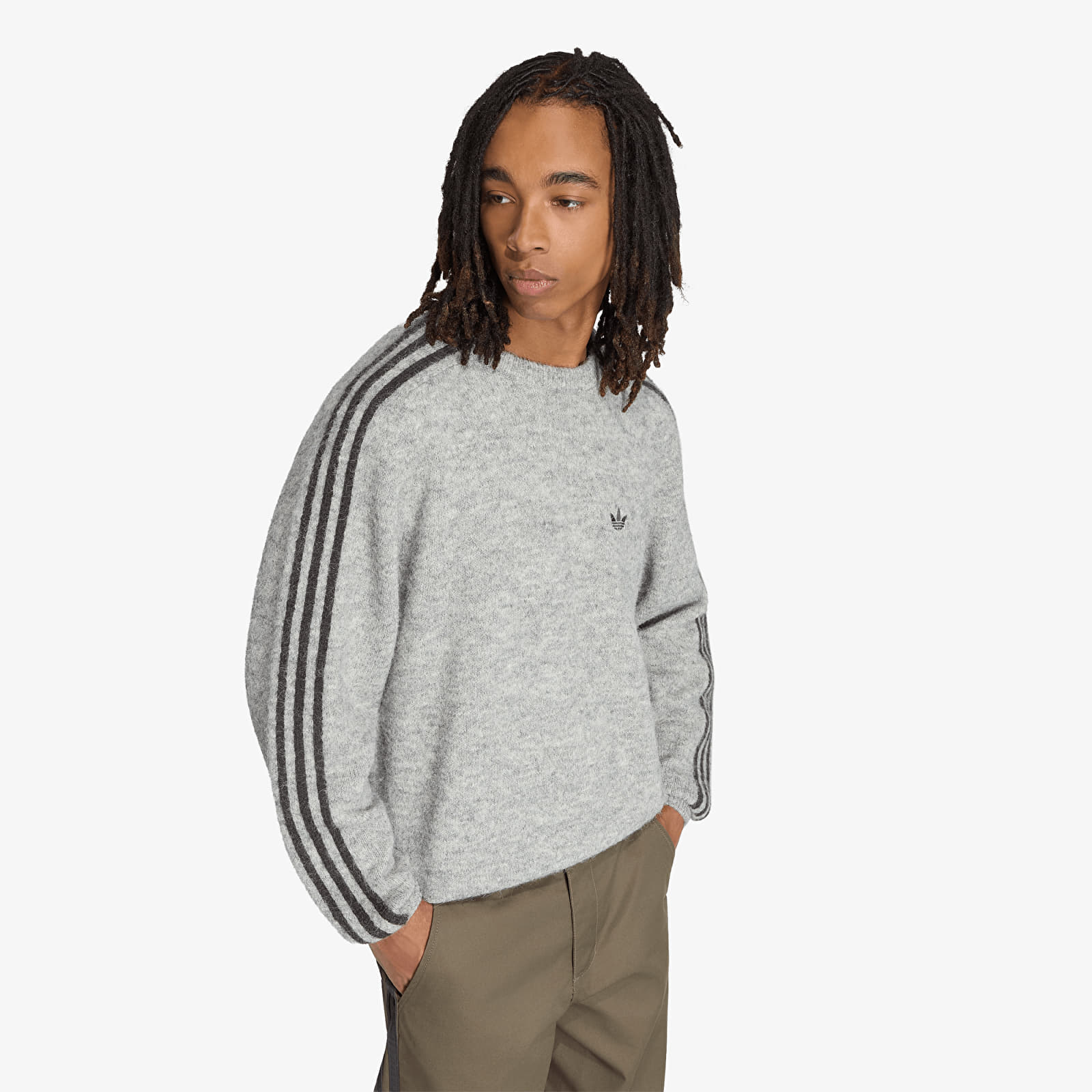 Sweaters adidas 3-Stripes Fluffy Knit Crew Sweatshirt Medium Grey Heather