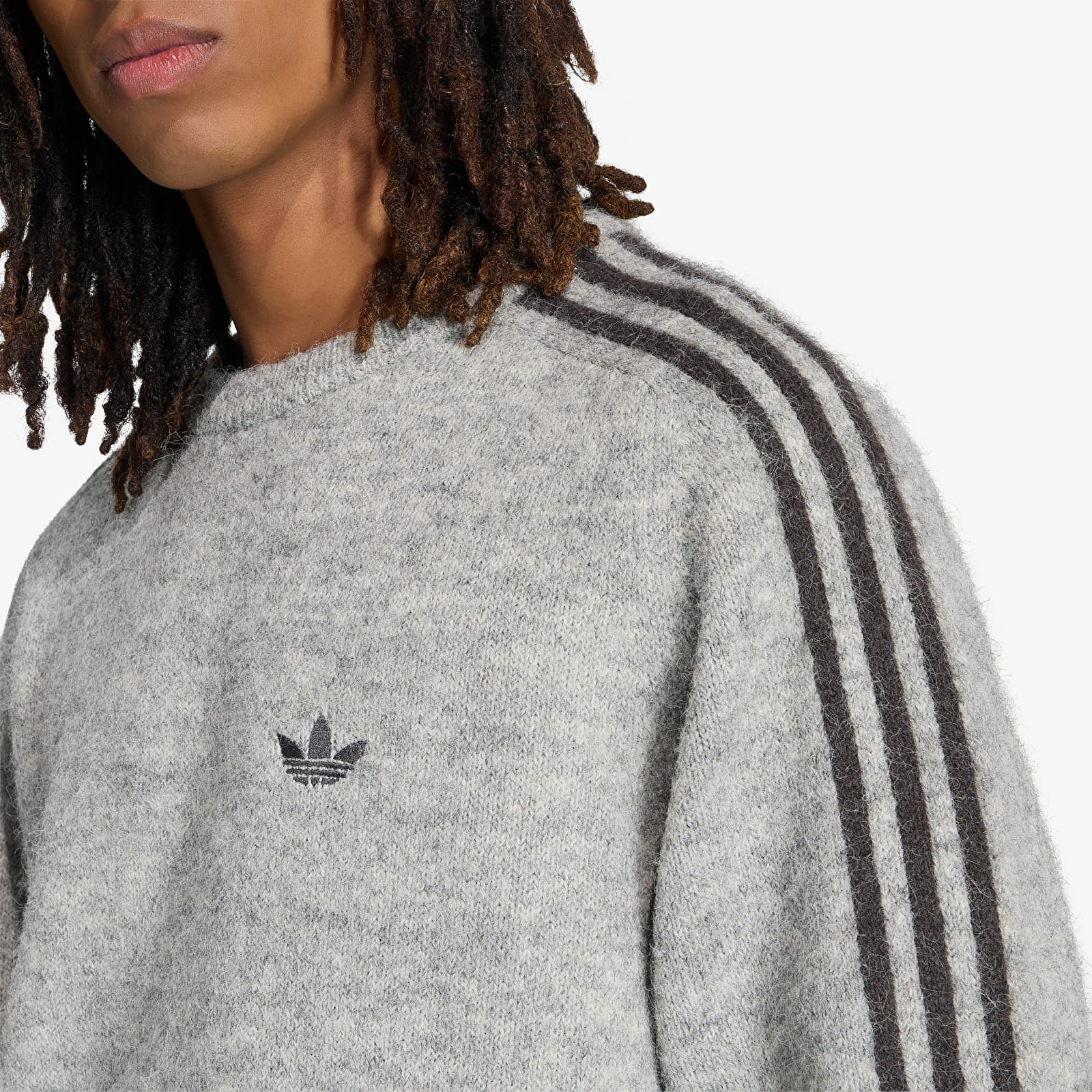 Sweaters adidas 3-Stripes Fluffy Knit Crew Sweatshirt Medium Grey Heather
