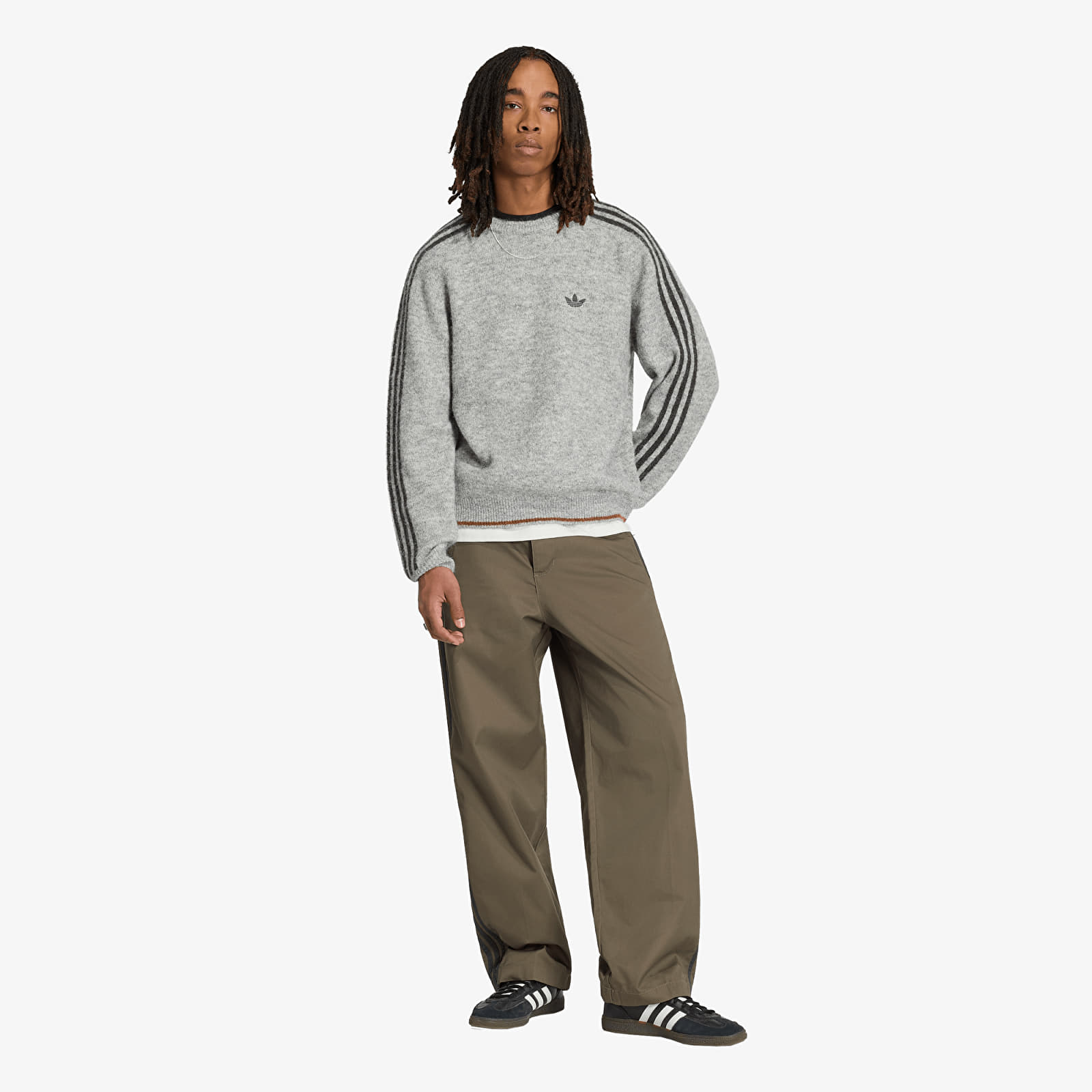 Sweaters adidas 3-Stripes Fluffy Knit Crew Sweatshirt Medium Grey Heather