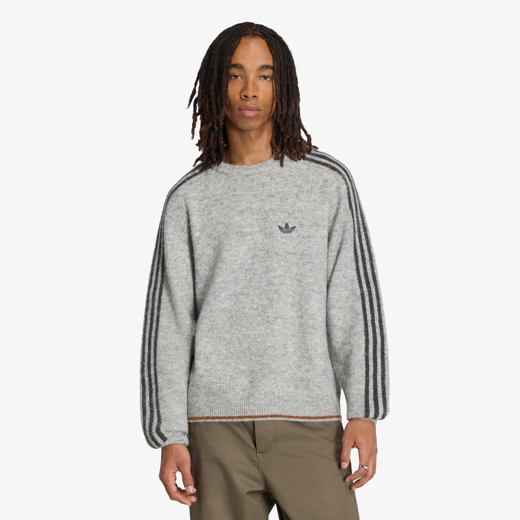 Пуловер adidas 3-Stripes Fluffy Knit Crew Sweatshirt Medium Grey Heather L