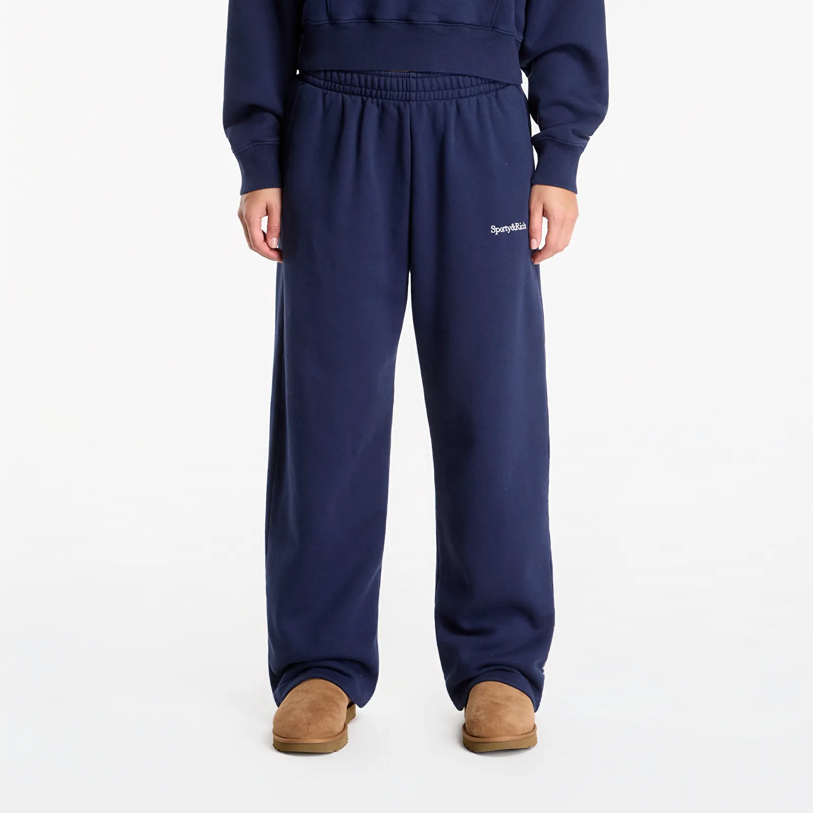 Tepláky Sporty & Rich Serif Logo Embroidered Wide Sweatpant UNISEX Dark Navy
