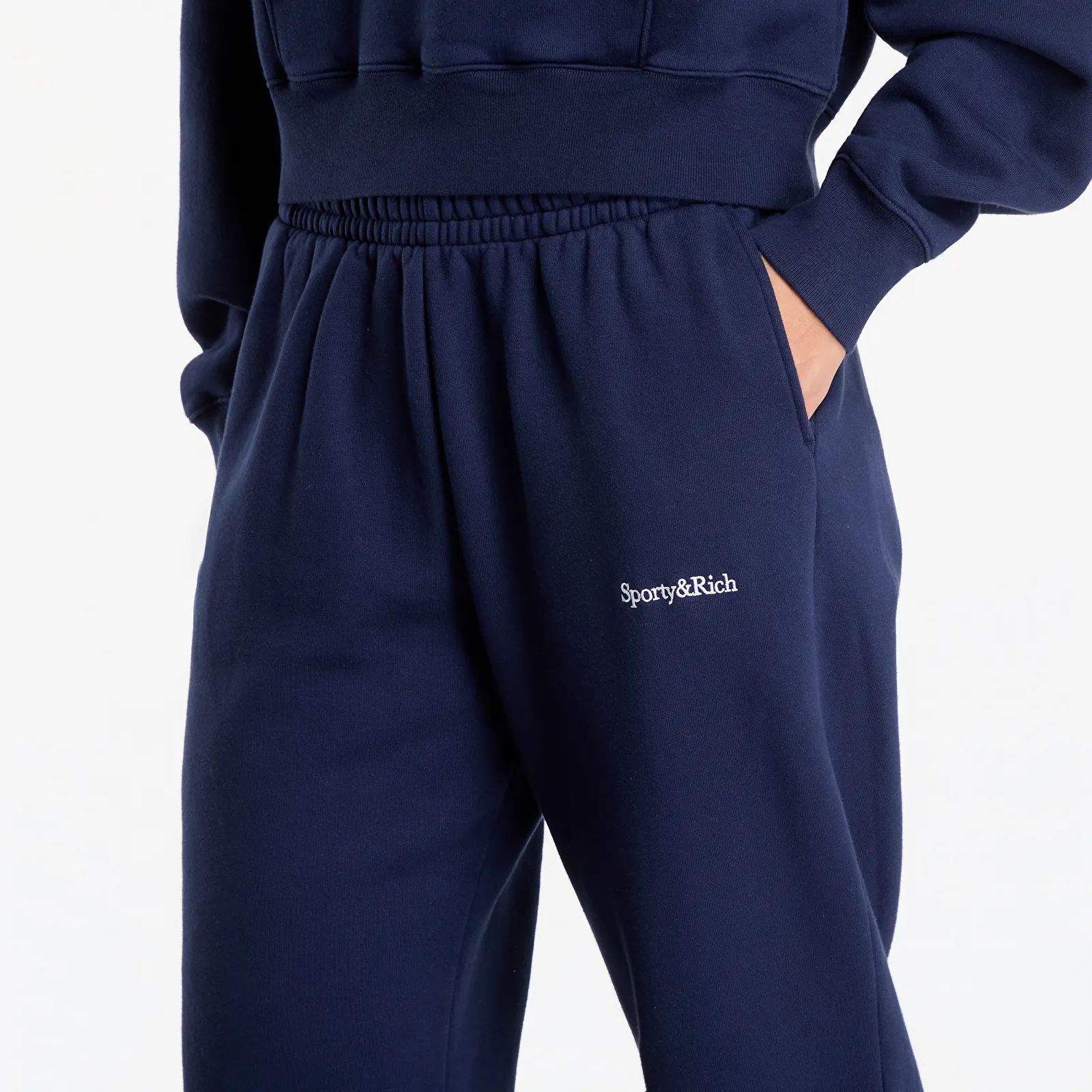 Tepláky Sporty & Rich Serif Logo Embroidered Wide Sweatpant UNISEX Dark Navy