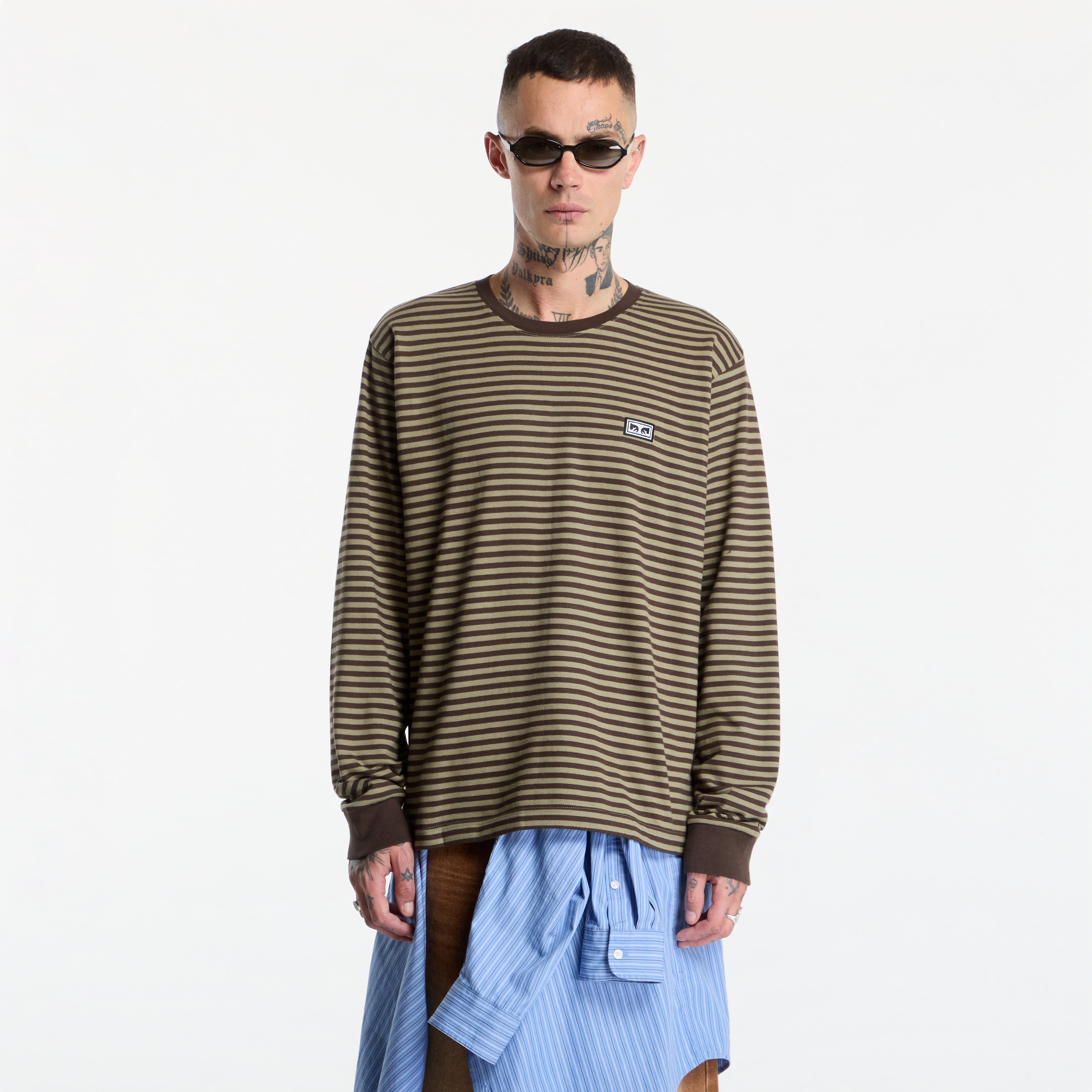 Tricou Obey Established Works Eyes Stripe Long Sleeve Black Olive Mulit XL