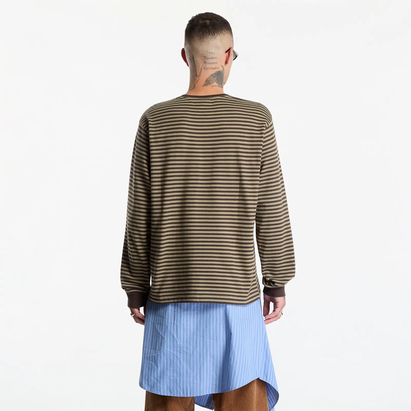 T-shirts  Obey Established Works Eyes Stripe Long Sleeve Black Olive Mulit