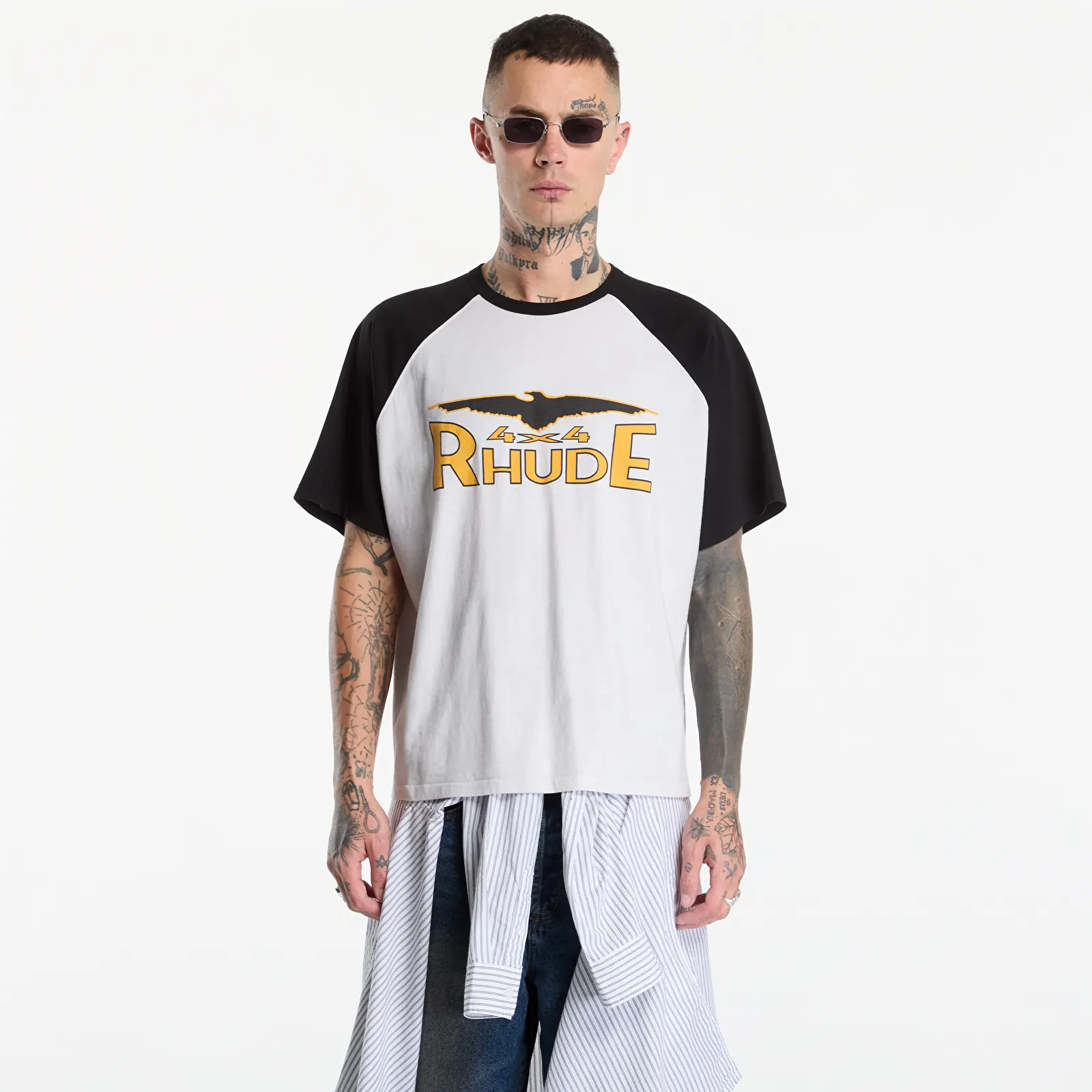 T-shirts  Rhude 4X4 Spirit Raglan Tee Vintage White/ Vintage Black/ Yellow