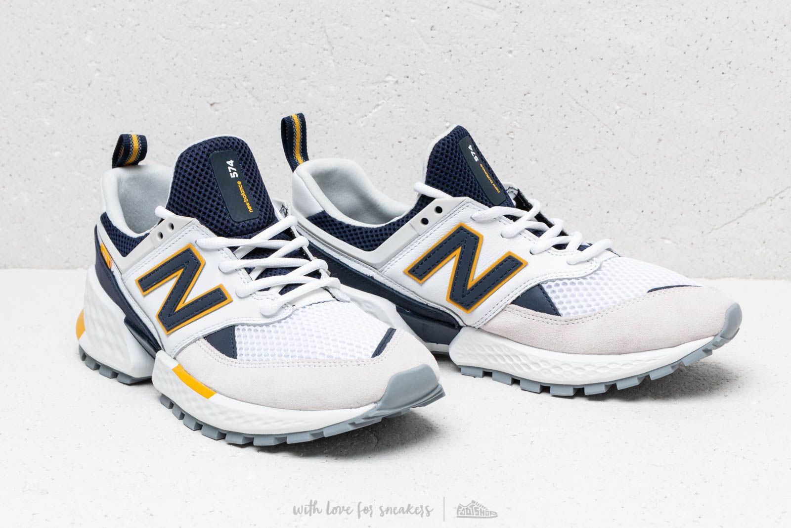 Men s shoes New Balance 574 White Blue Yellow Footshop