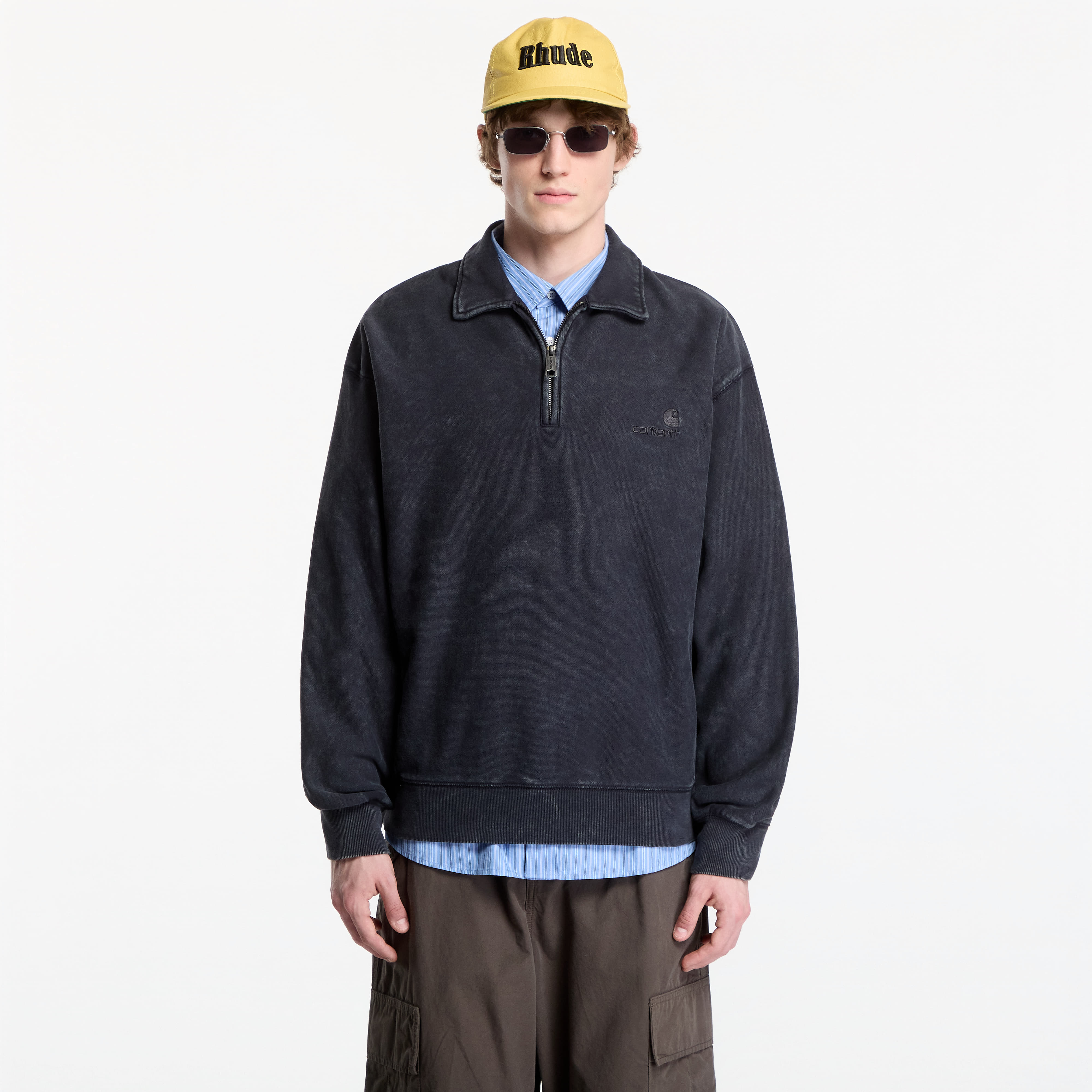 Sweatshirt Carhartt WIP Lambert Polo Sweat Black Moon Wash L