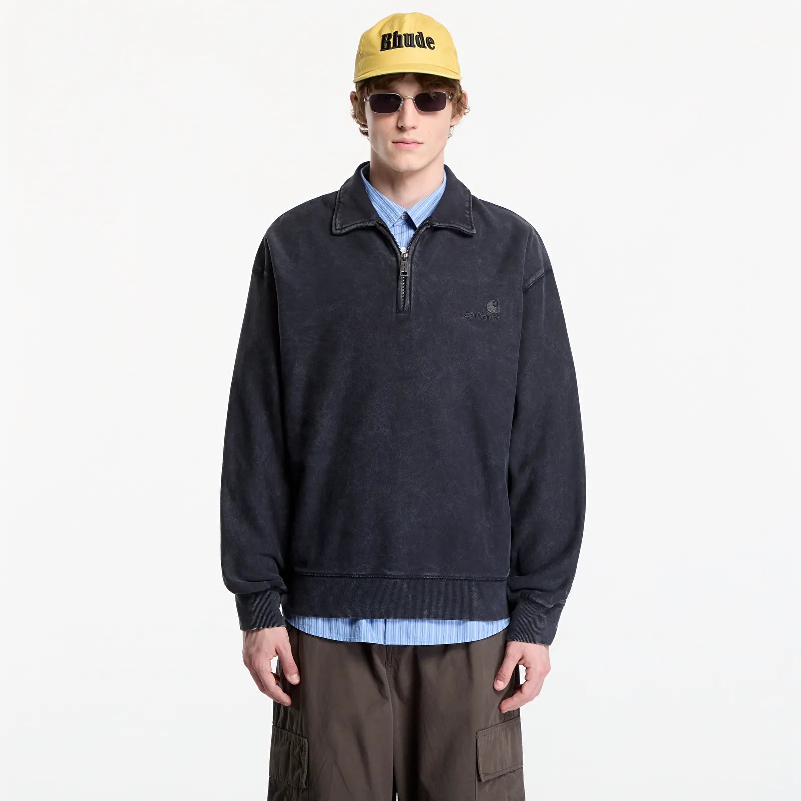 Hoodies and sweatshirts  Carhartt WIP Lambert Polo Sweat Black Moon Wash