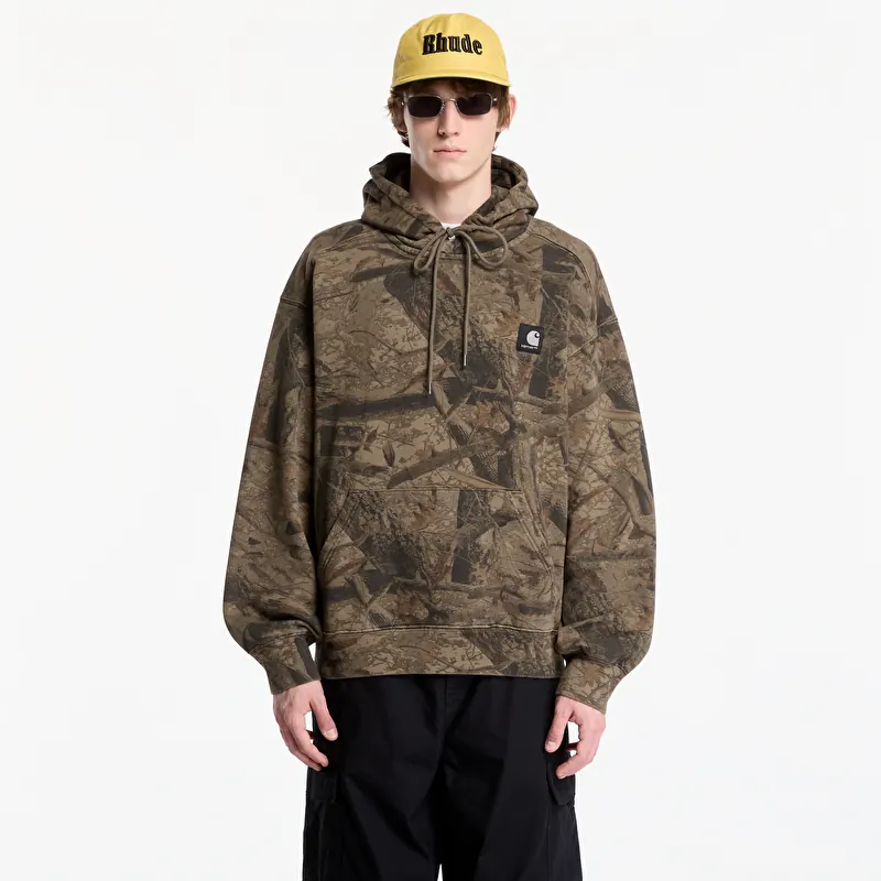 Mikina Carhartt WIP Hooded Feather Tree Sweat UNISEX Camo Feather Tree, Khaki/ Shungite Garment Dyed