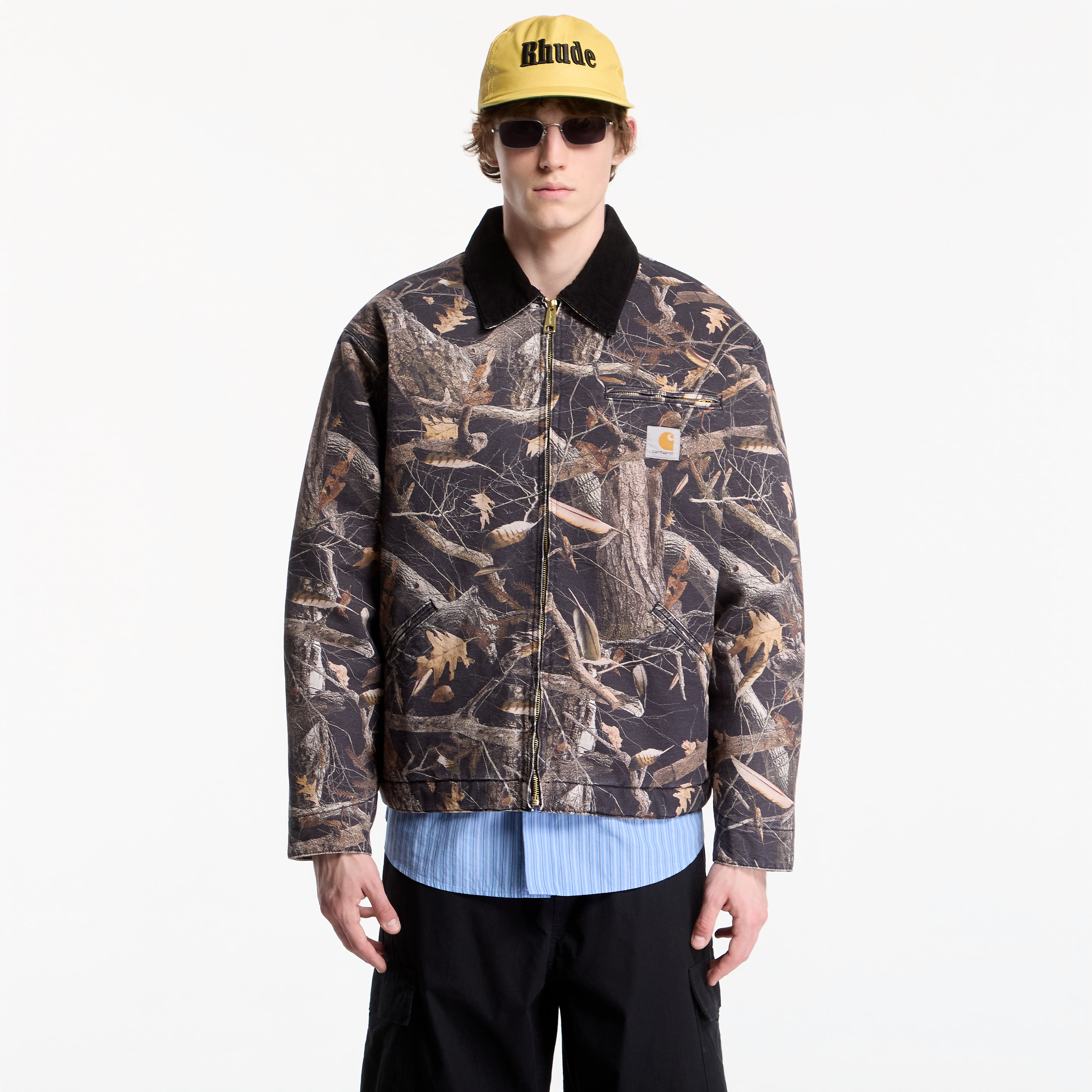 Jachetă Carhartt WIP OG Detroit Jacket UNISEX Camo Feather Tree, Black/ Black Heavy Stone Wash XL