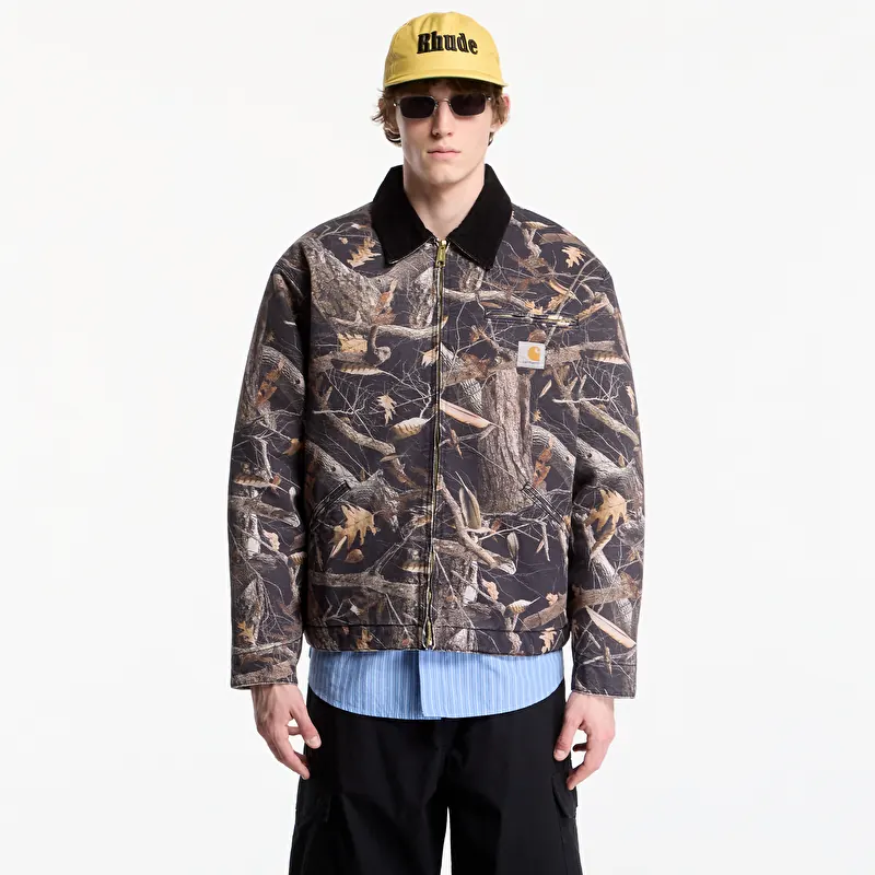 Carhartt WIP OG Detroit Jacket UNISEX Camo Feather Tree, Black/ Black Heavy Stone Wash