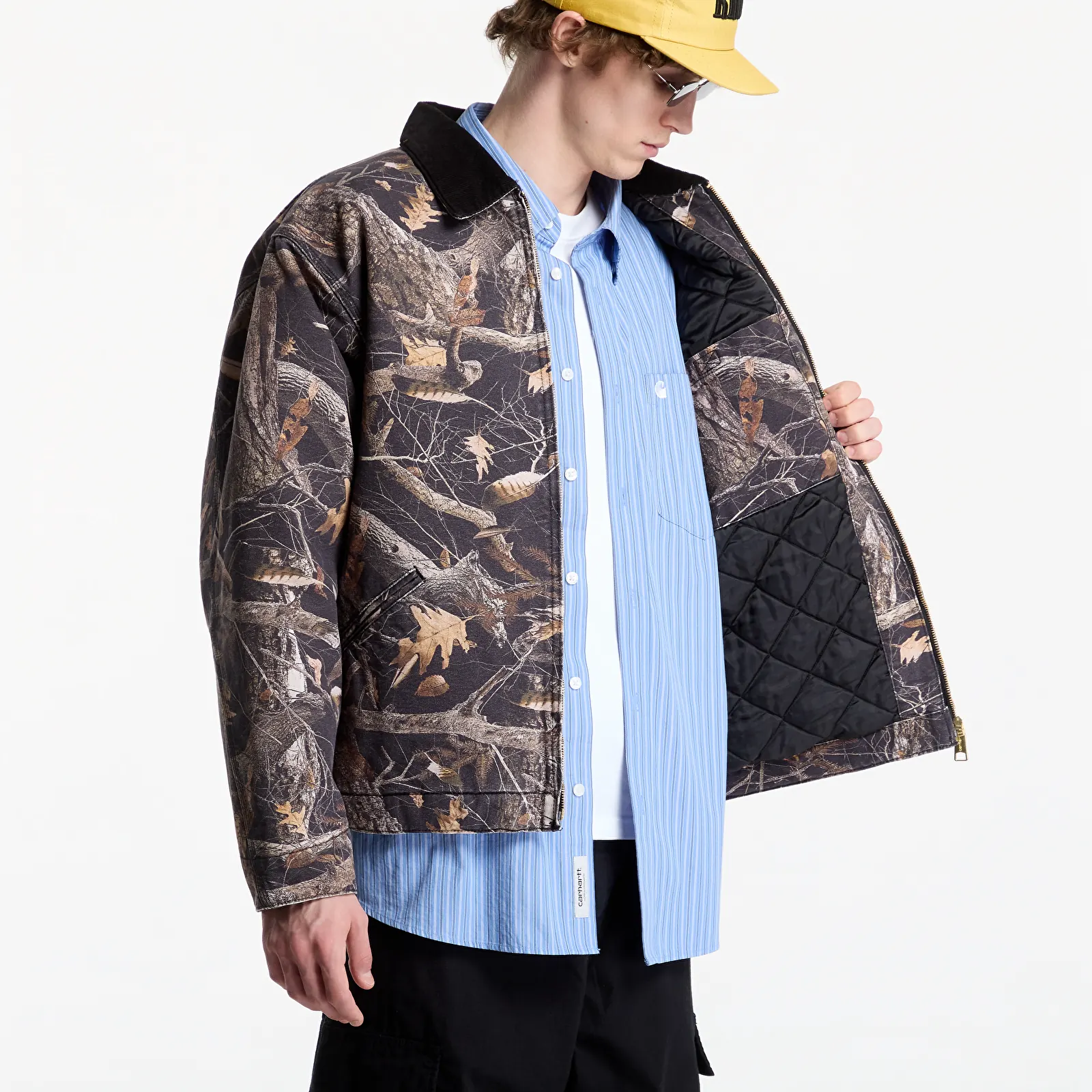 Kabátok Carhartt WIP OG Detroit Jacket UNISEX Camo Feather Tree, Black/ Black Heavy Stone Wash