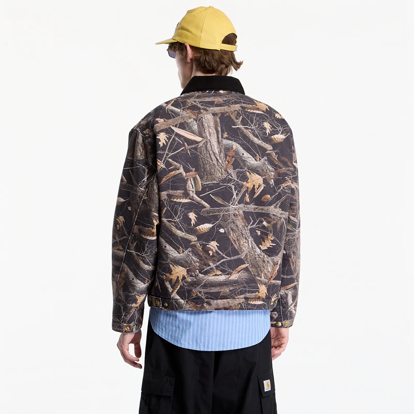 Kabátok Carhartt WIP OG Detroit Jacket UNISEX Camo Feather Tree, Black/ Black Heavy Stone Wash