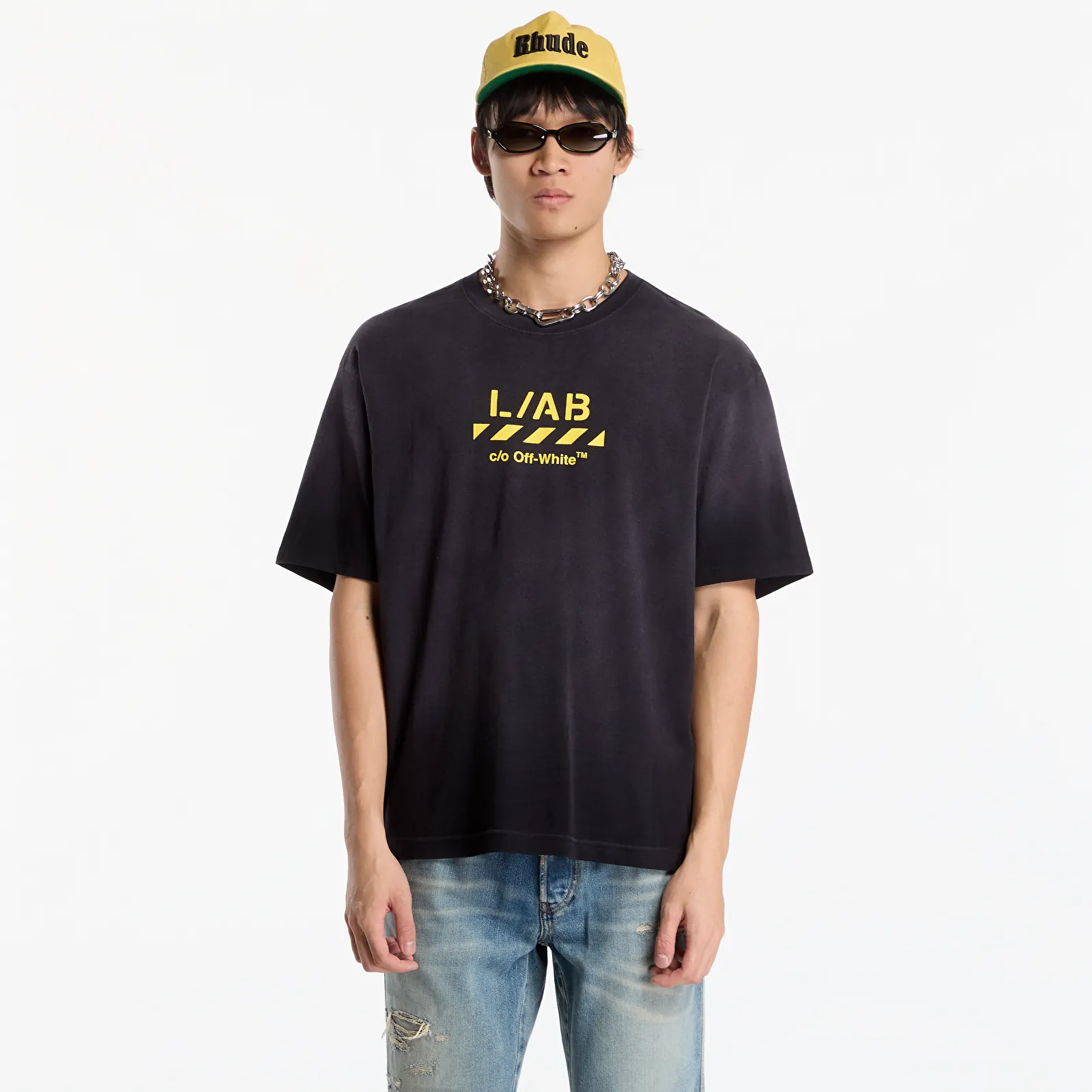 Pólók L/AB c/o Off-White™ Diag Garment Wash S/S Tee Black
