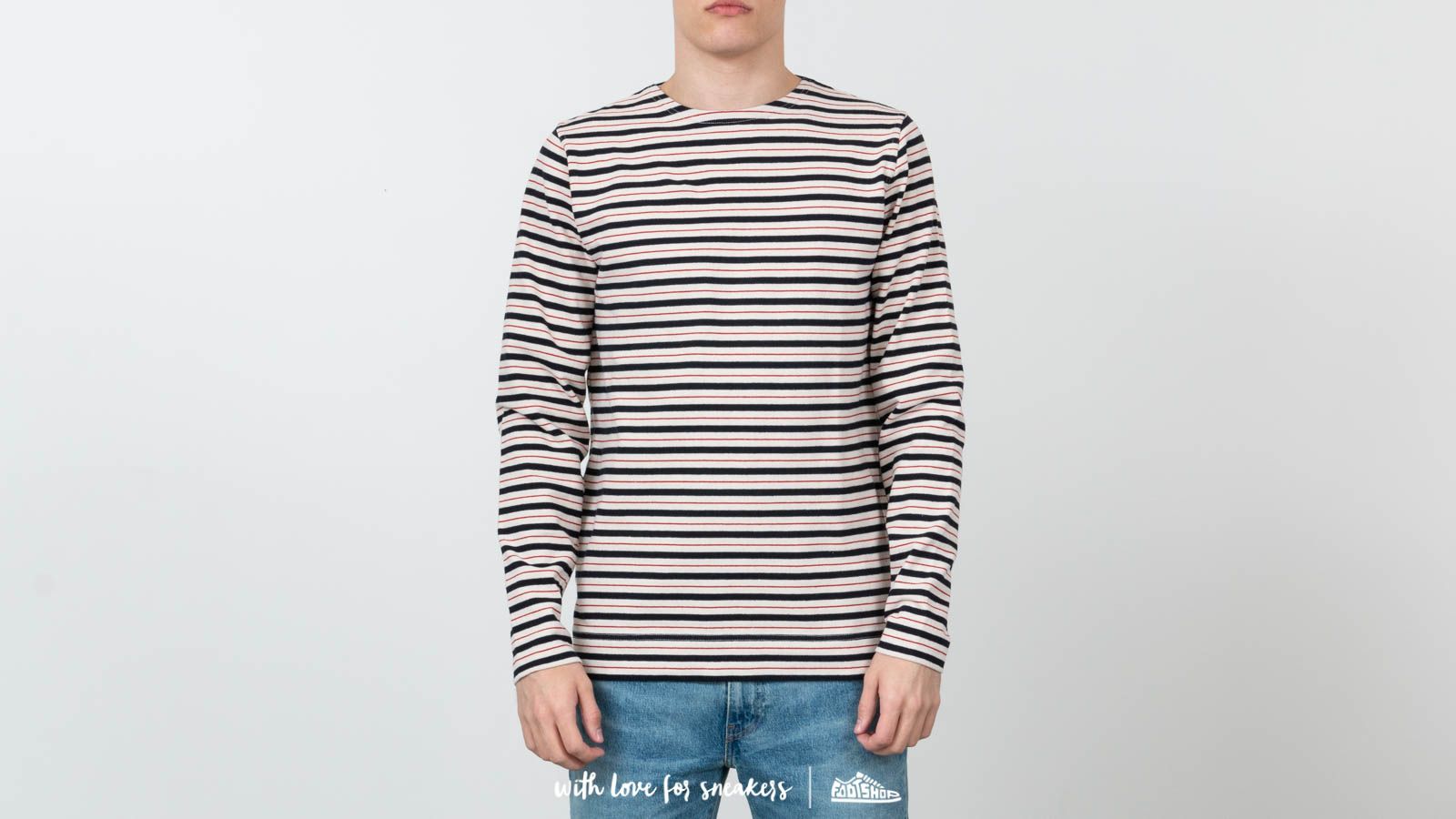 Pólók Norse Projects Godtfred Classic Compact Long Sleeve Tee Multi Stripe Askja Red