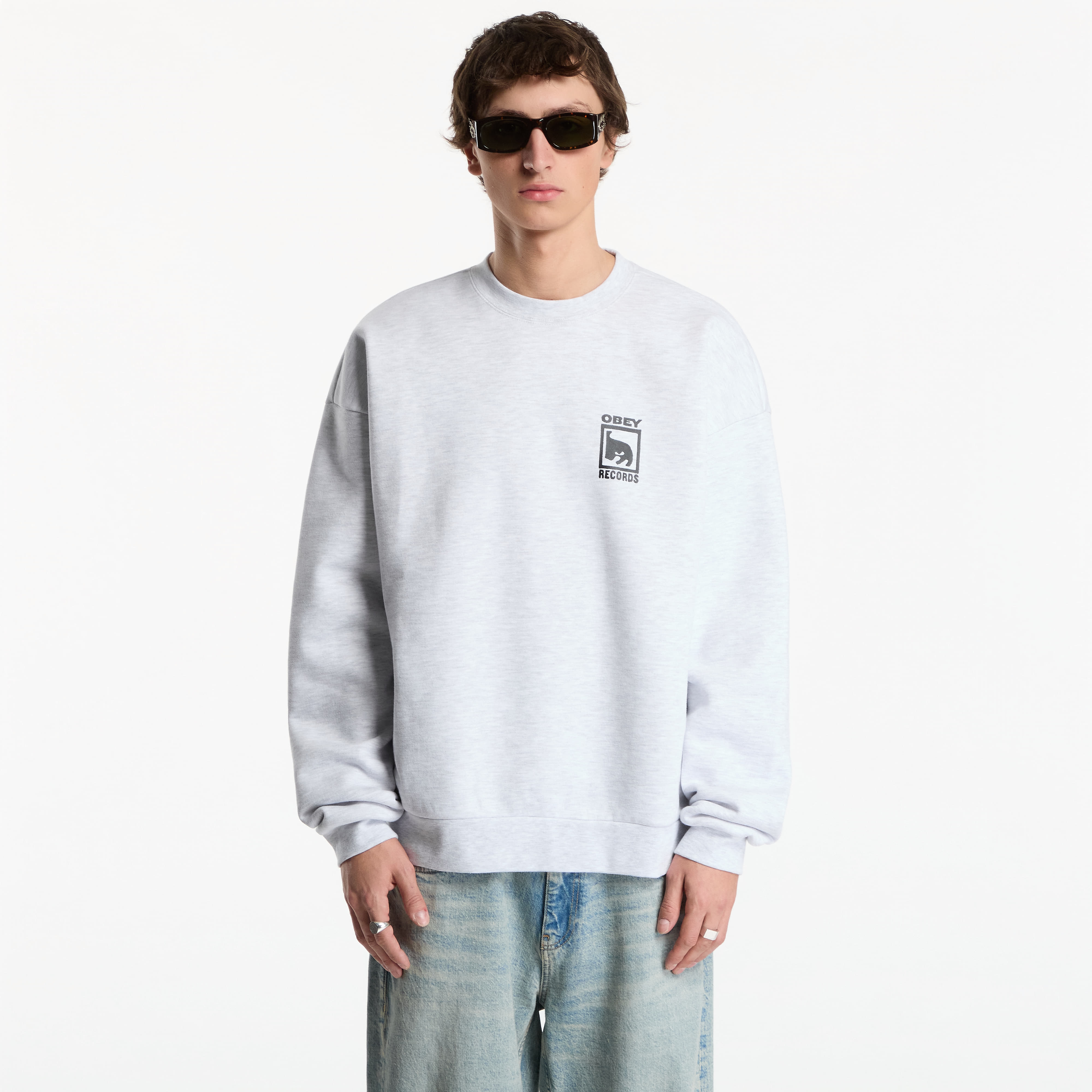 Суитшърт Obey Records Extra Heavy Crew Ash Grey M