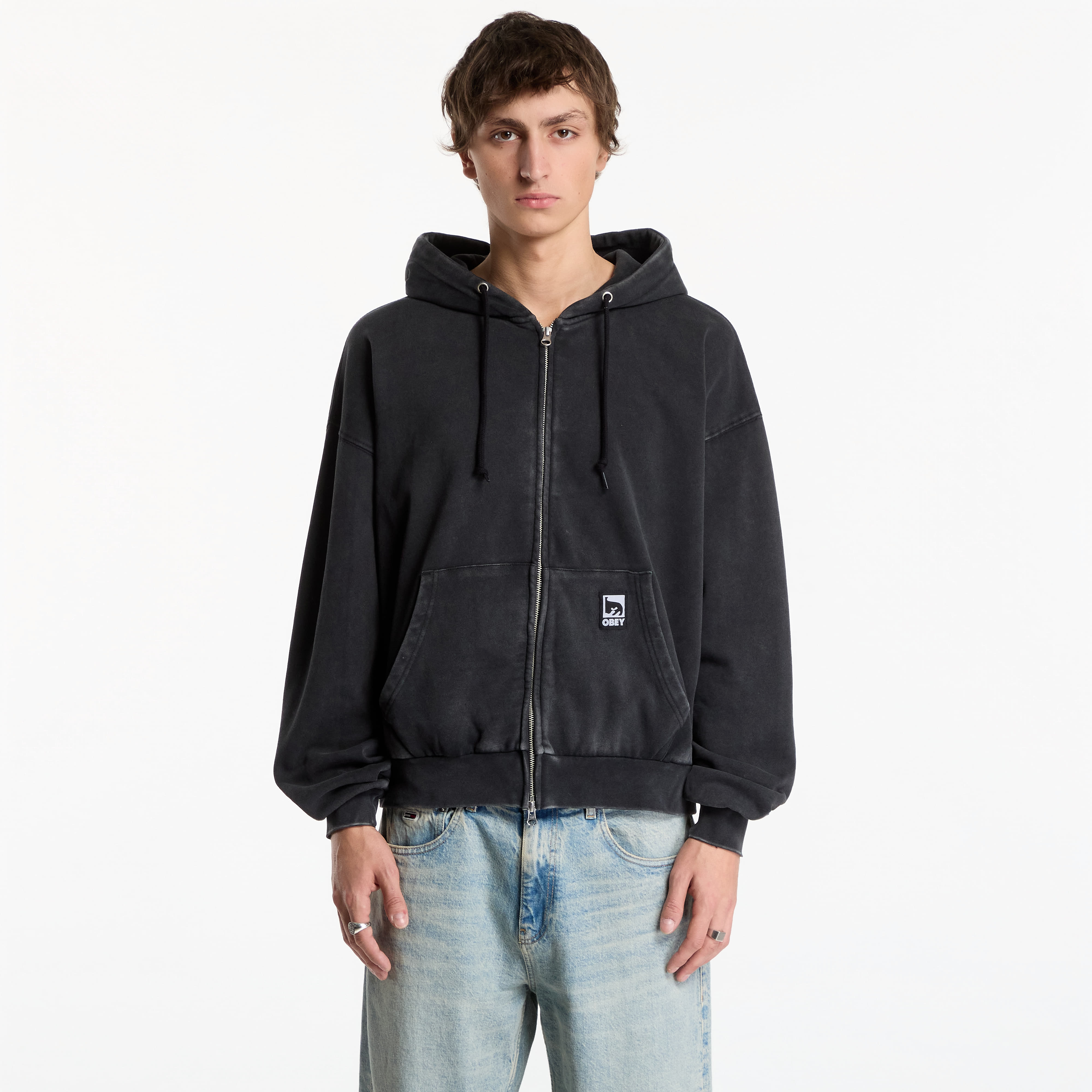 Суитшърт Obey Post Zip Hood Dusty Black Limo L