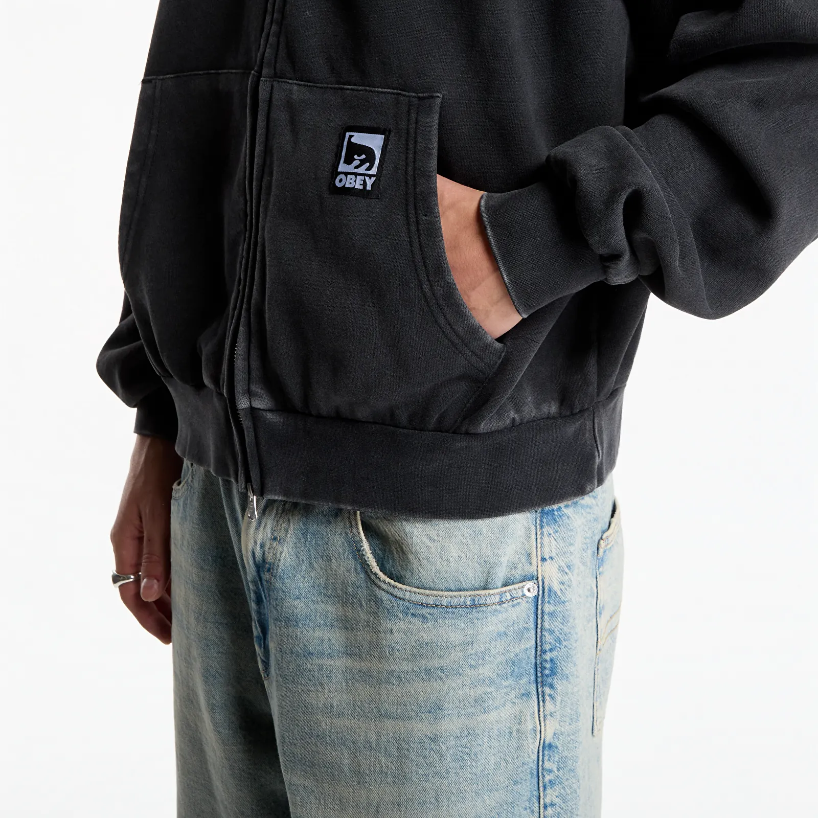 Mikinas ar kapuci un sporta krekli Obey Post Zip Hood Dusty Black Limo