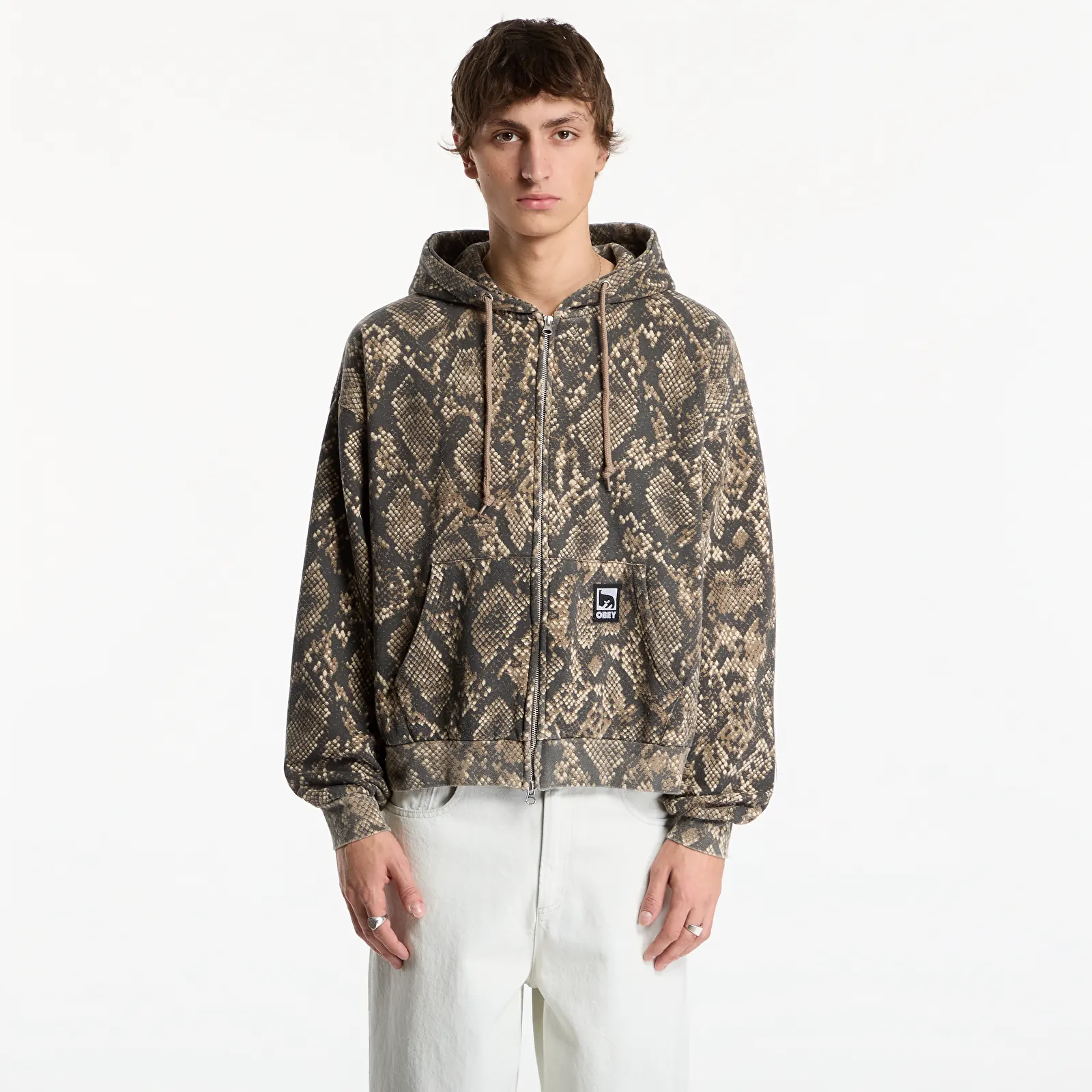 Puloverji   Obey Post Zip Hood Dusty Vintage Rattlesnake