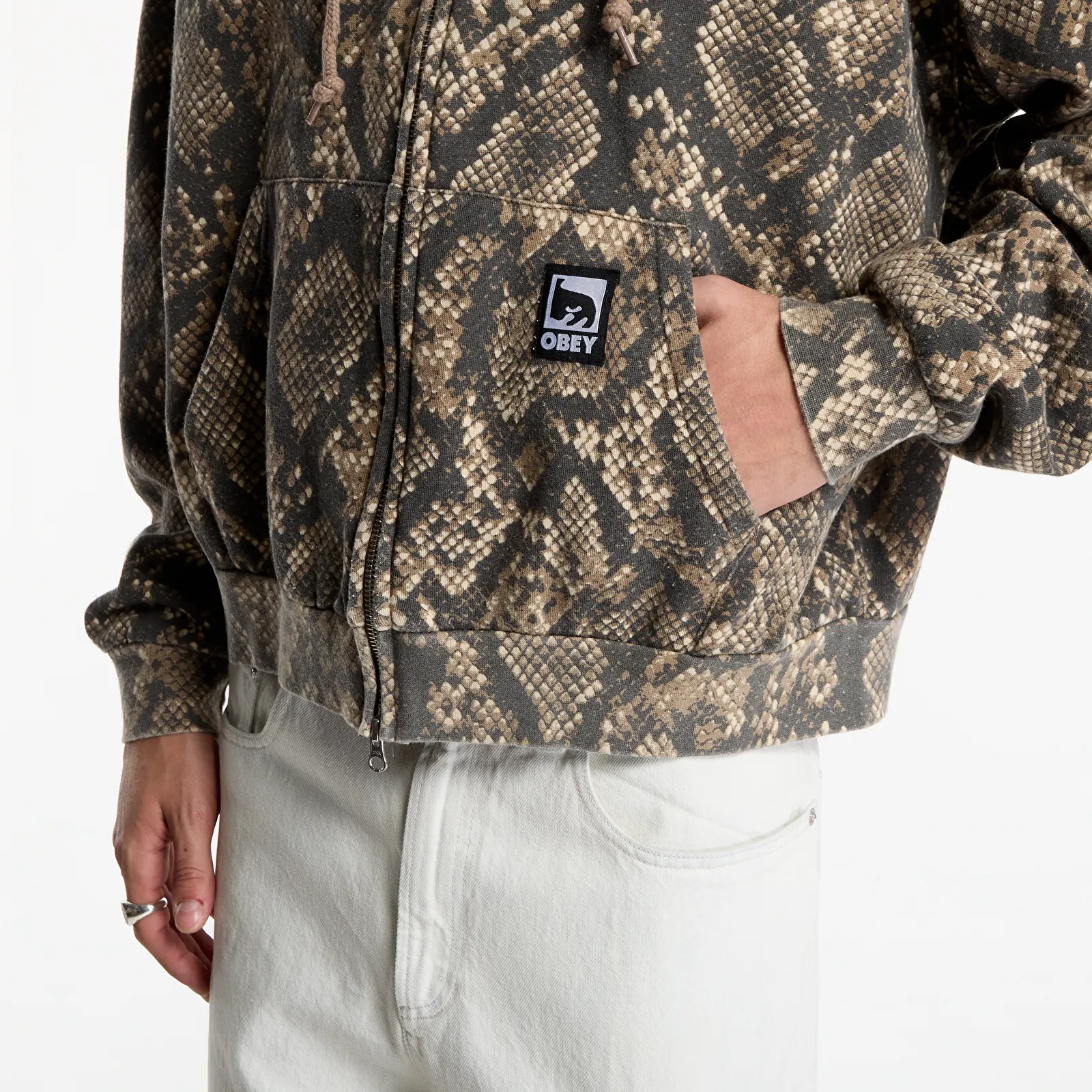 Puloverji   Obey Post Zip Hood Dusty Vintage Rattlesnake