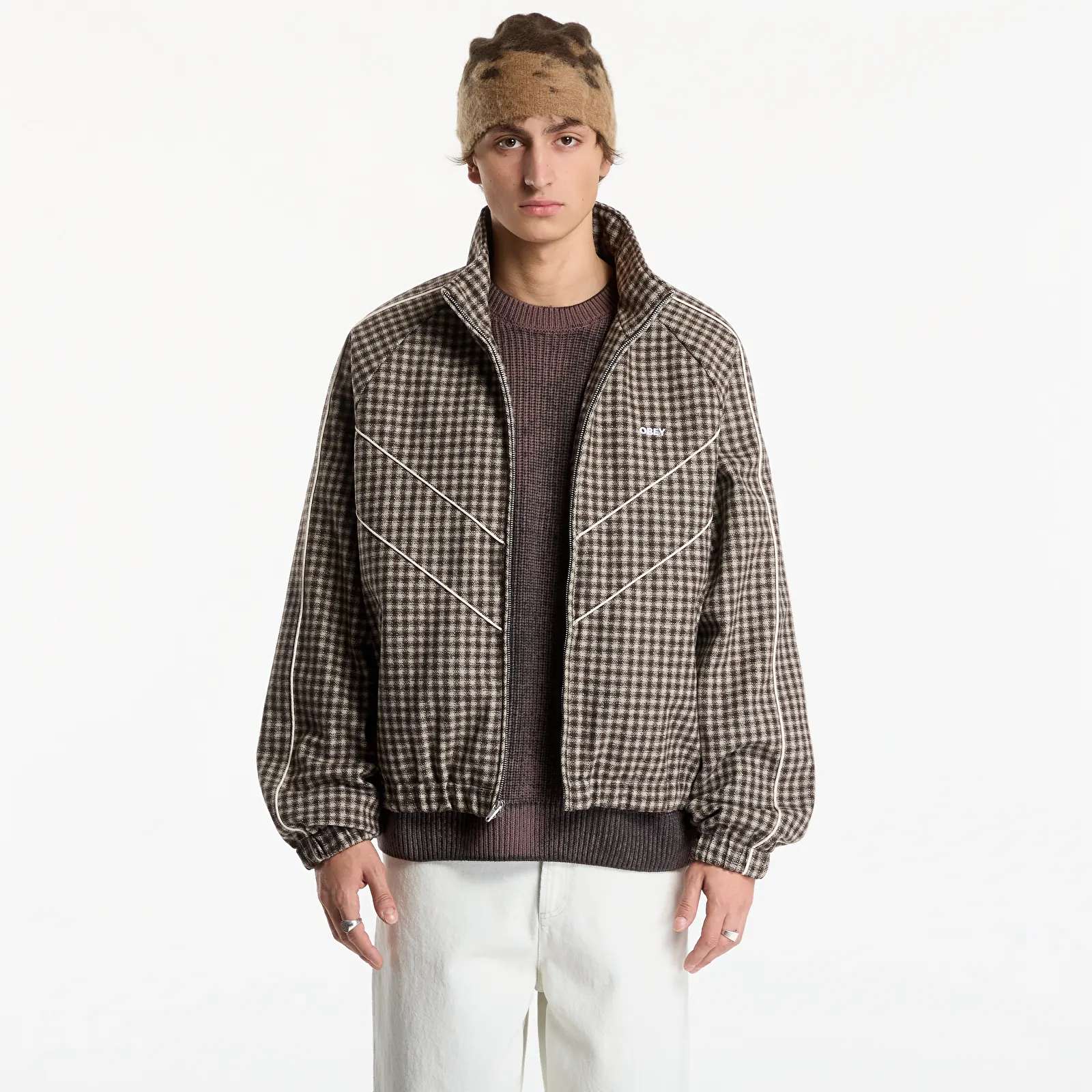 Bundy Obey Leisure Training Jacket Abbey Stone Plaid