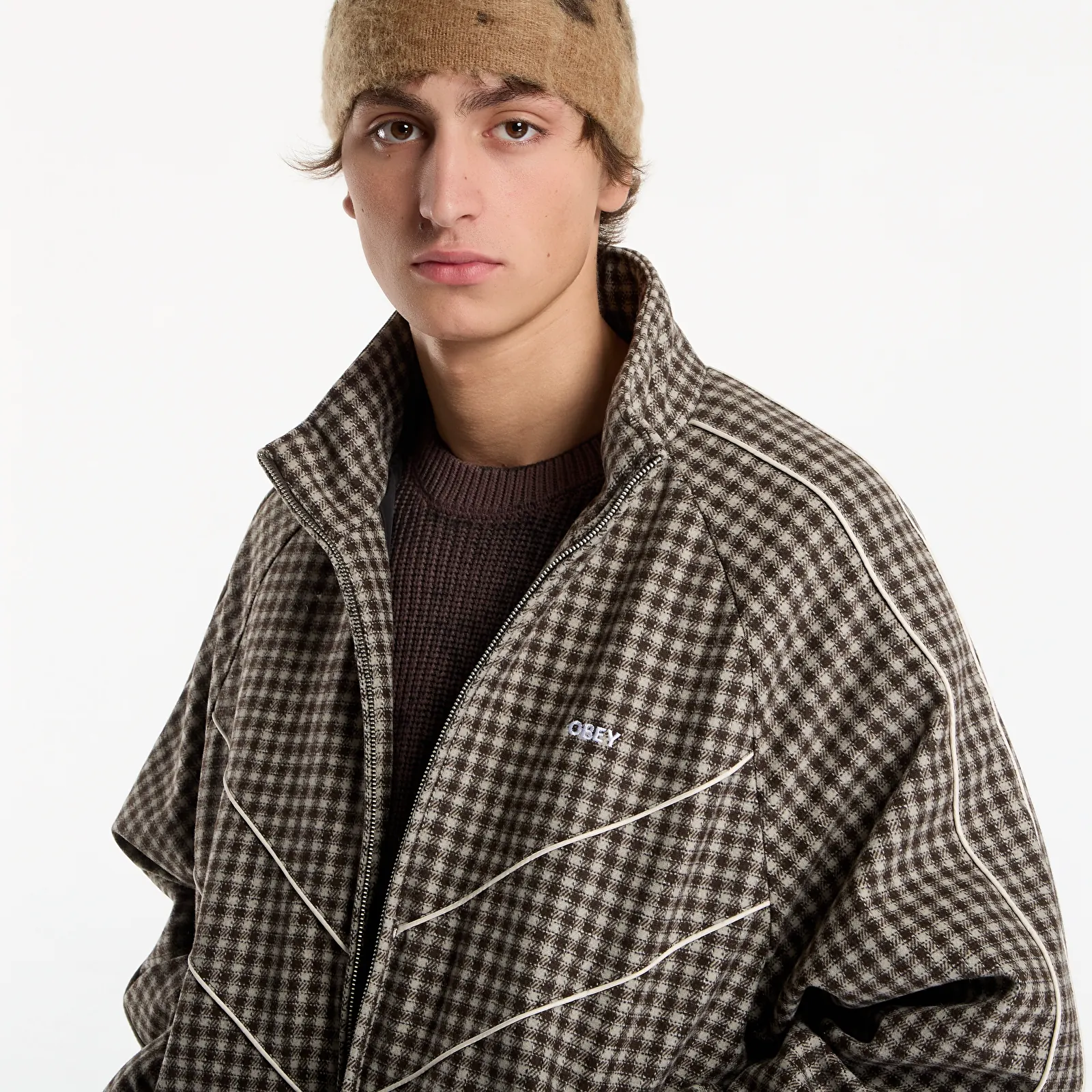 Bundy Obey Leisure Training Jacket Abbey Stone Plaid