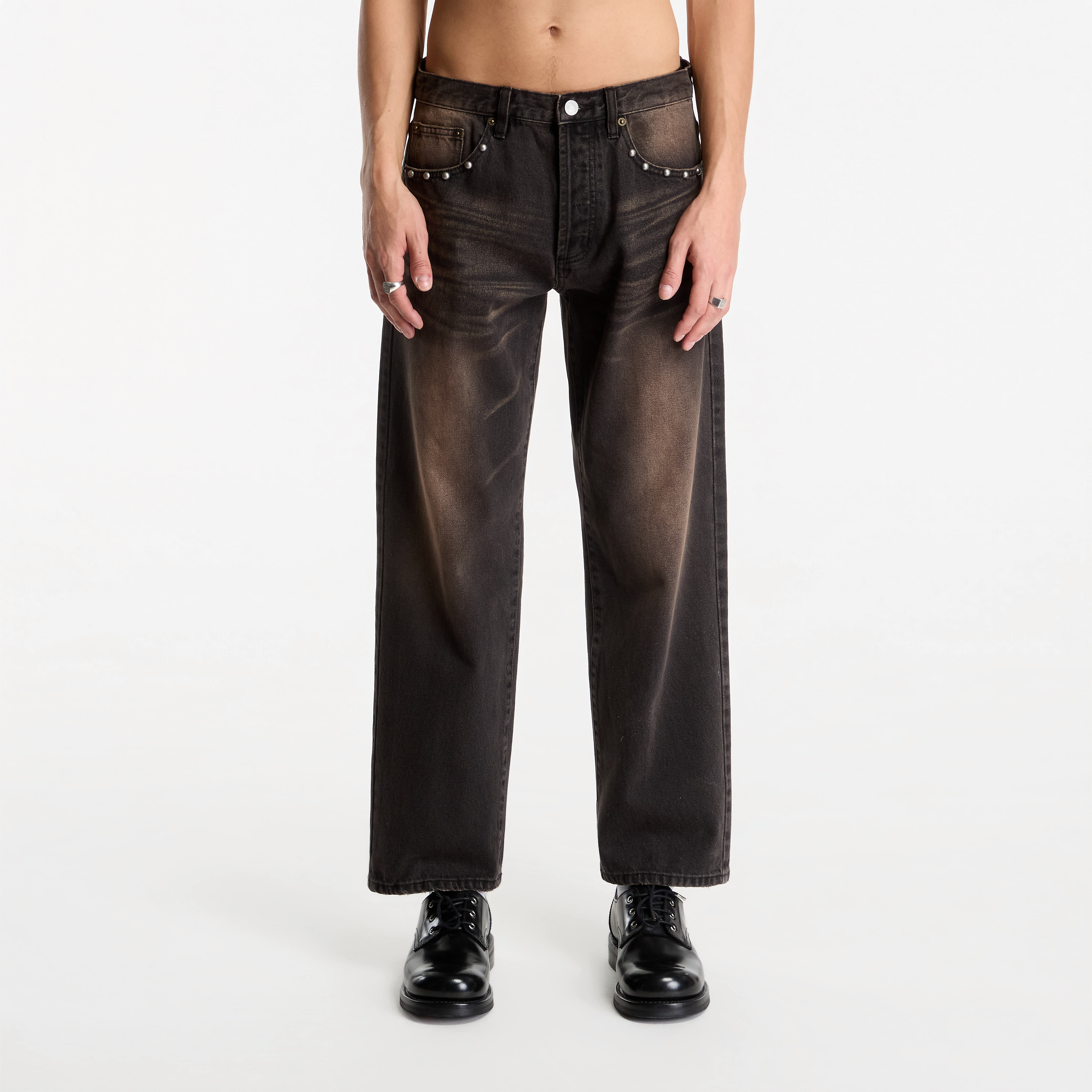 Дънки Obey Studded Boxcar Straight Leg Denim Black Rust Wash W34