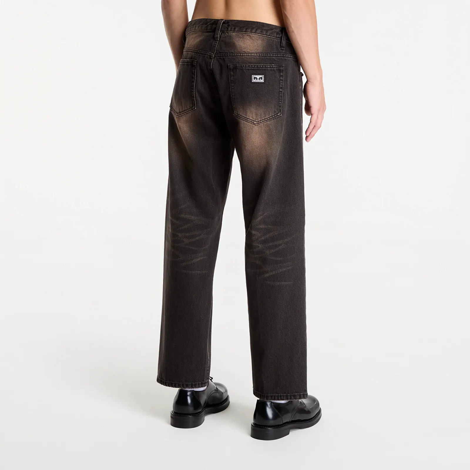 Jeans Obey Studded Boxcar Straight Leg Denim Black Rust Wash