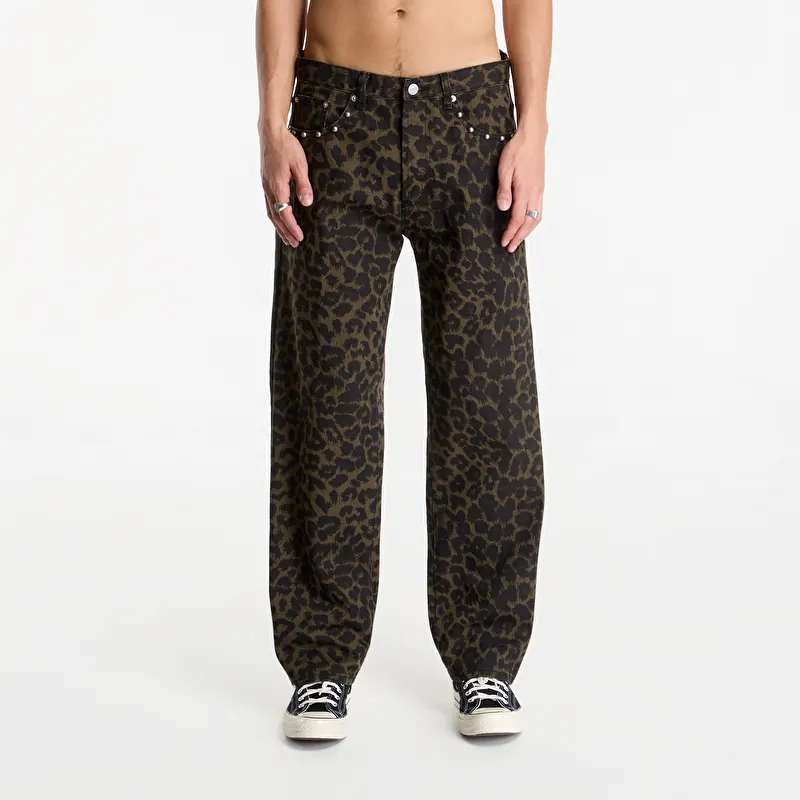 Džíny Obey Studded Boxcar Straight Leg Denim Dark Leopard