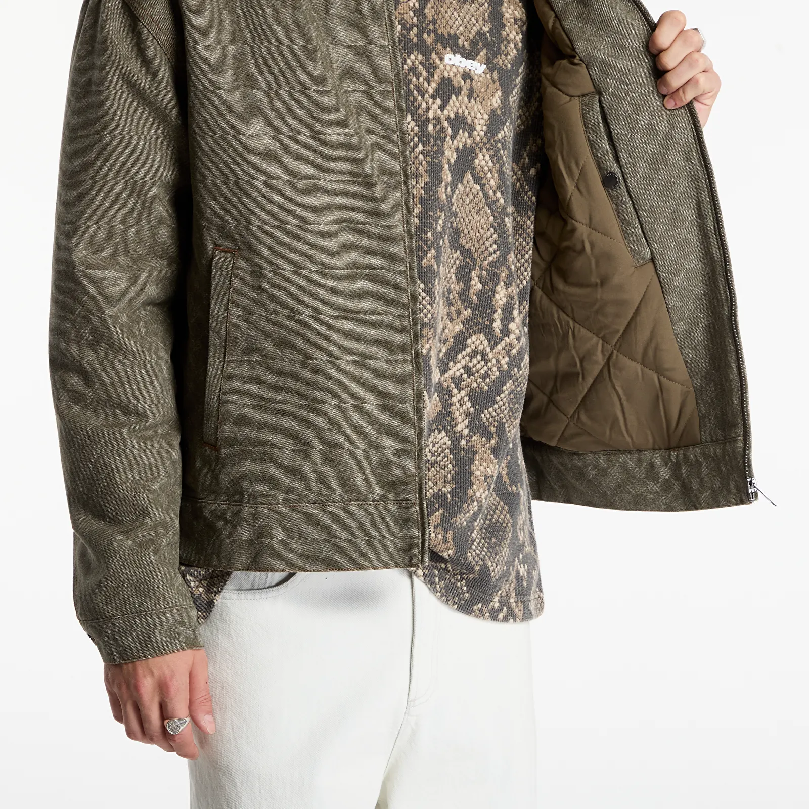Jacken Daily Paper Fur Collar Monogram Workwear Jacket Army Green
