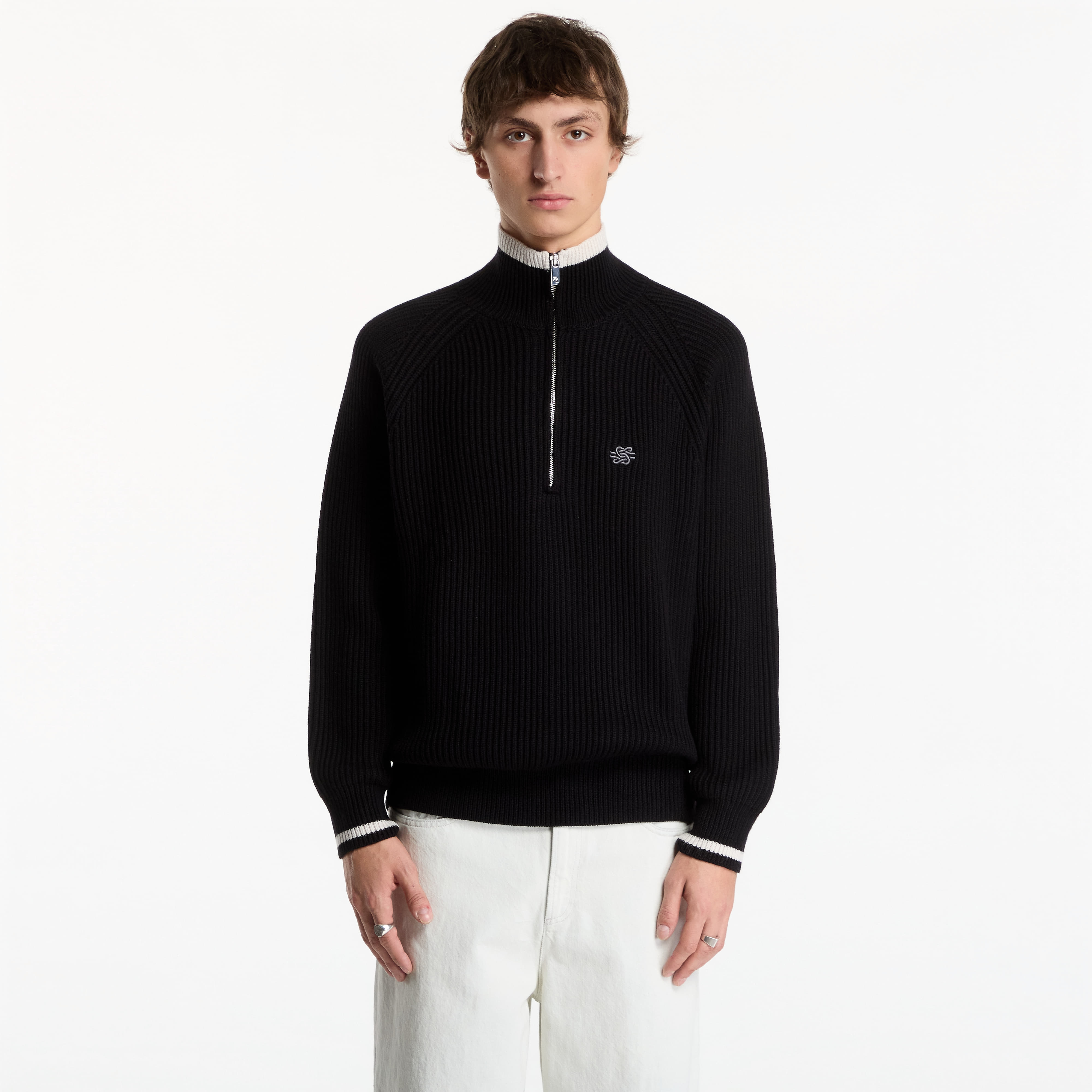 Пуловер Filling Pieces Knit Quarter Zip Black L