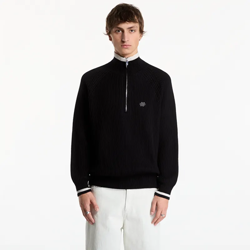 Pullover Filling Pieces Knit Quarter Zip Black