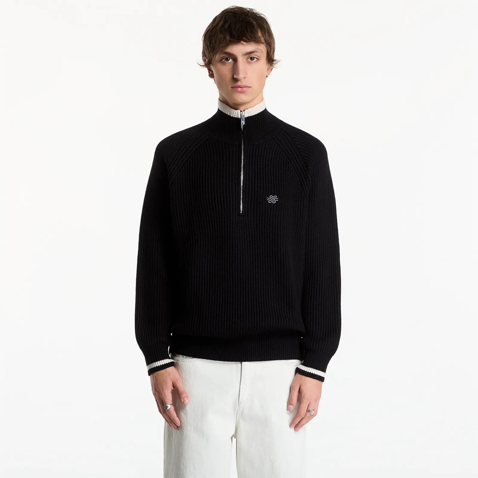 Sweaters Filling Pieces Knit Quarter Zip Black