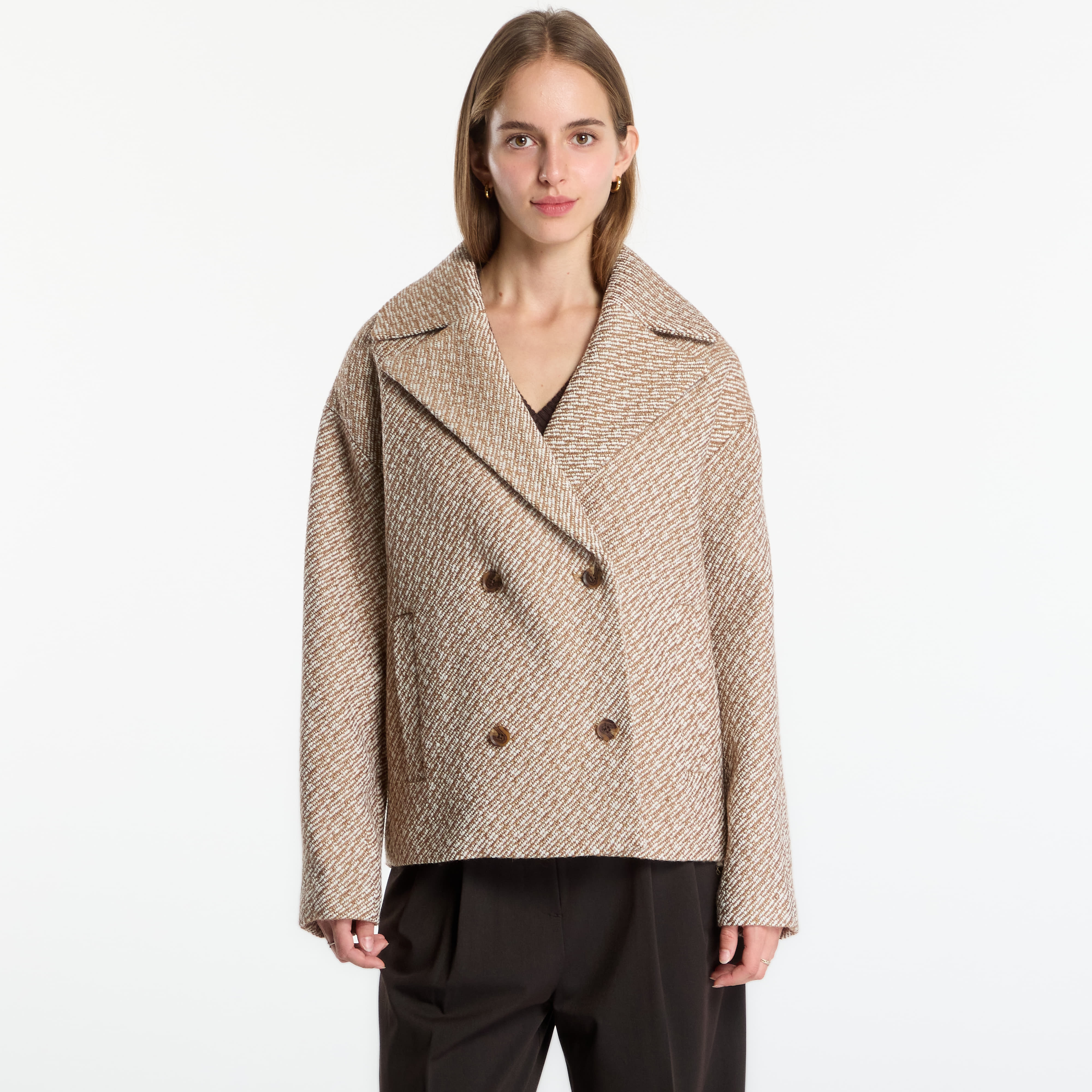 Палта Calvin Klein Relaxed Short Peacoat Executive Brown Ground/ Tofu Twill XS
