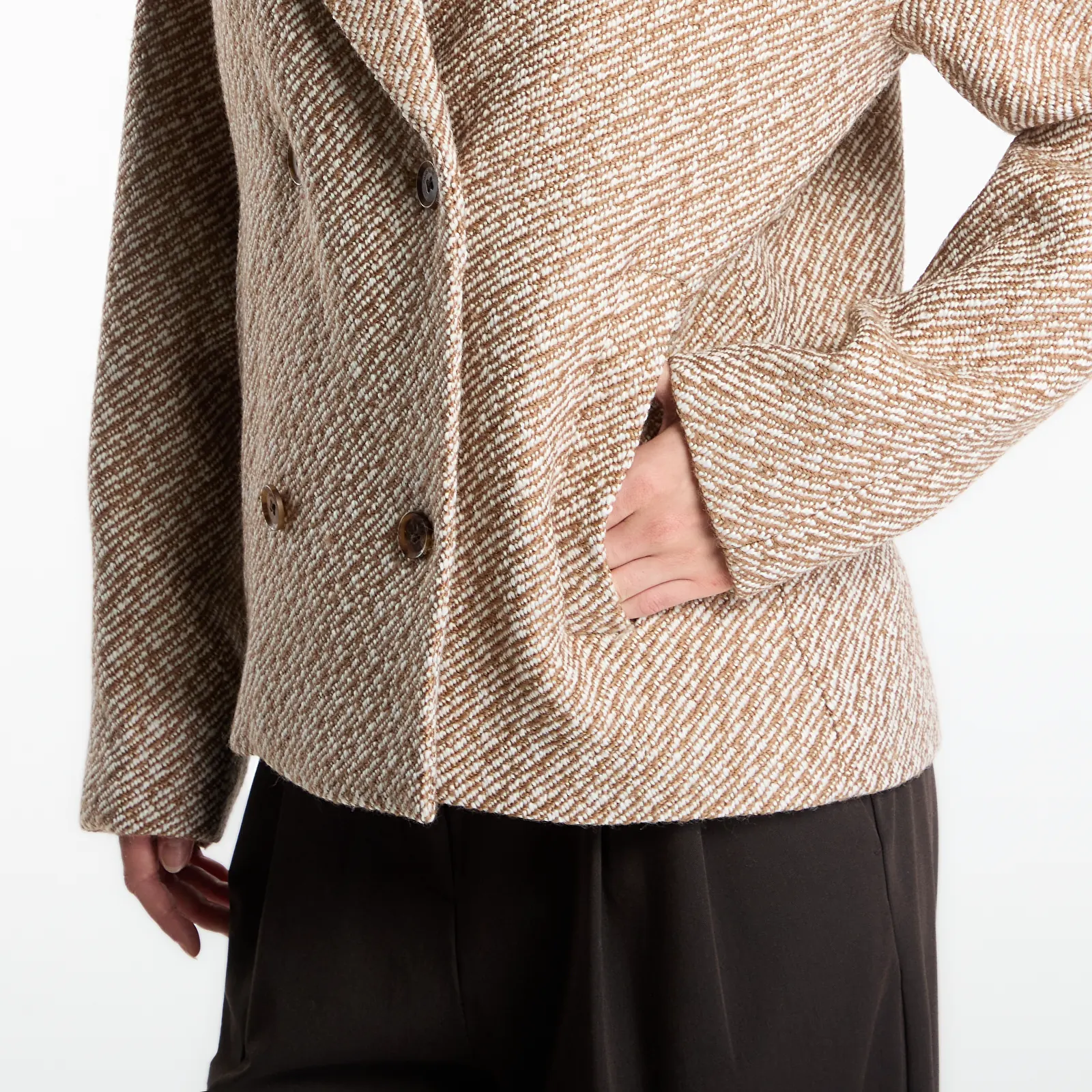 Damesjassen Calvin Klein Relaxed Short Peacoat Executive Brown Ground/ Tofu Twill